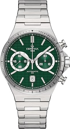Certina, Mens, DS 7 Chrono Auto, 42, mm, Steel, Automatic Chrono, Date, Watch, Green, Steel, C0434271109100