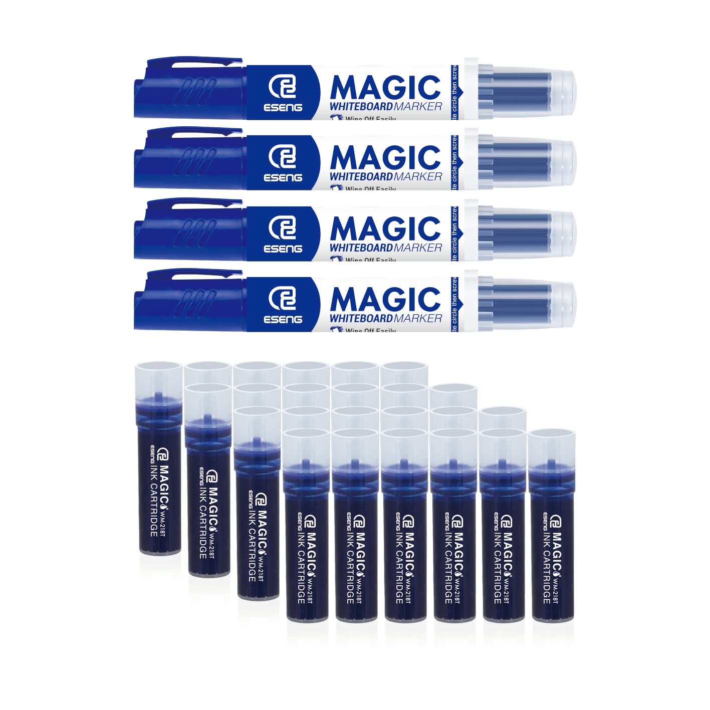 ESENG® Magic WM-218 Whiteboard Marker with 4 Markers + 24 Cartridges Blue