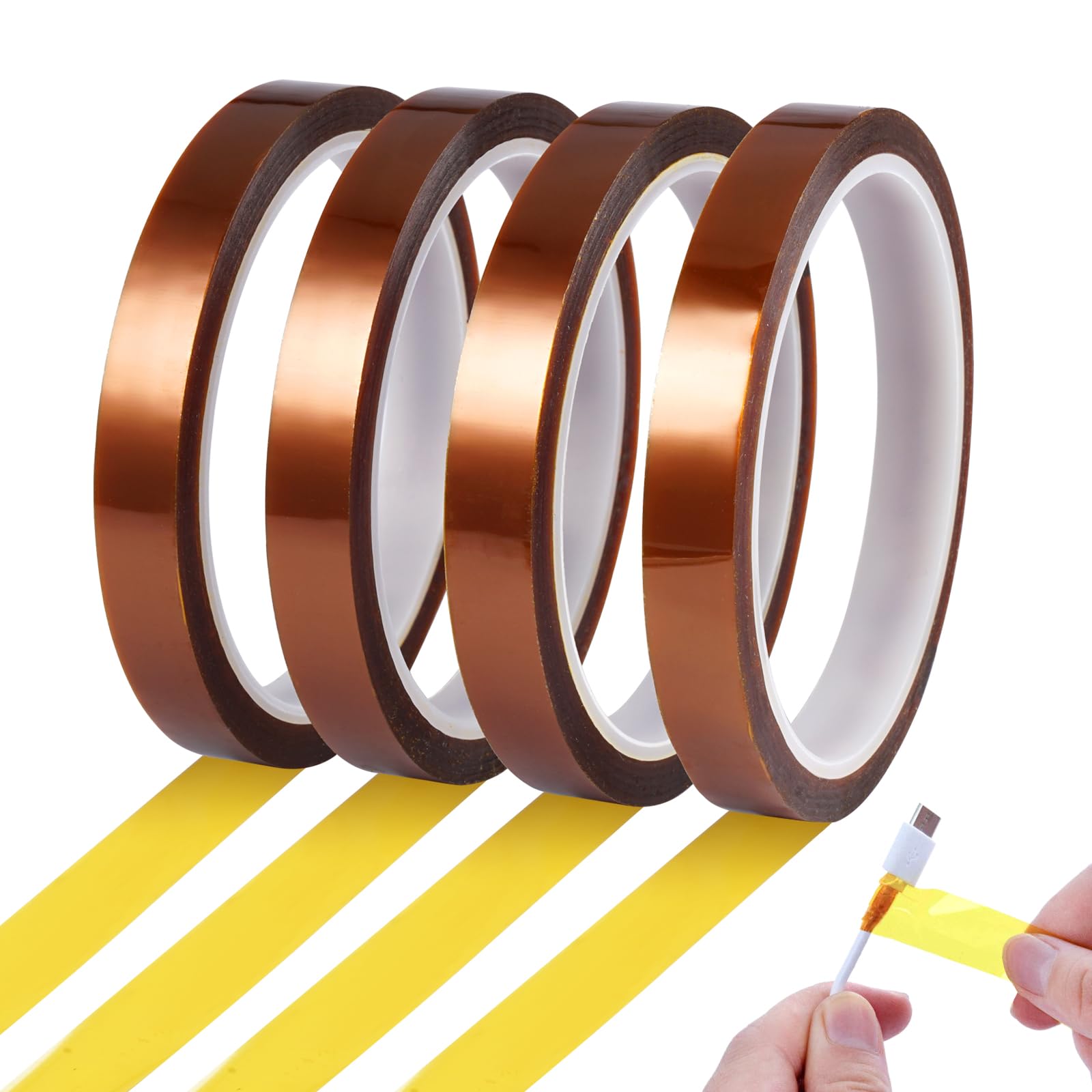 4 Rollos Cinta Termica Sublimacion,12mm x 33m Cinta Adhesiva de Poliimida,3D Cinta de Transferencia Térmica,Cinta Resistentes alta Temperatura al Calor,Para Enmascarar,Soldar,Sublimación (Marrón)