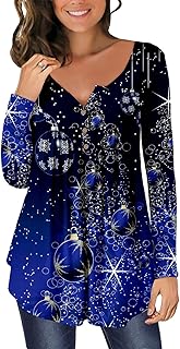 CHICZONE Womens Tunic Tops Plain Pleated V Neck Buttons Up Blouse Floral Printed Ladies Henley T-Shirt