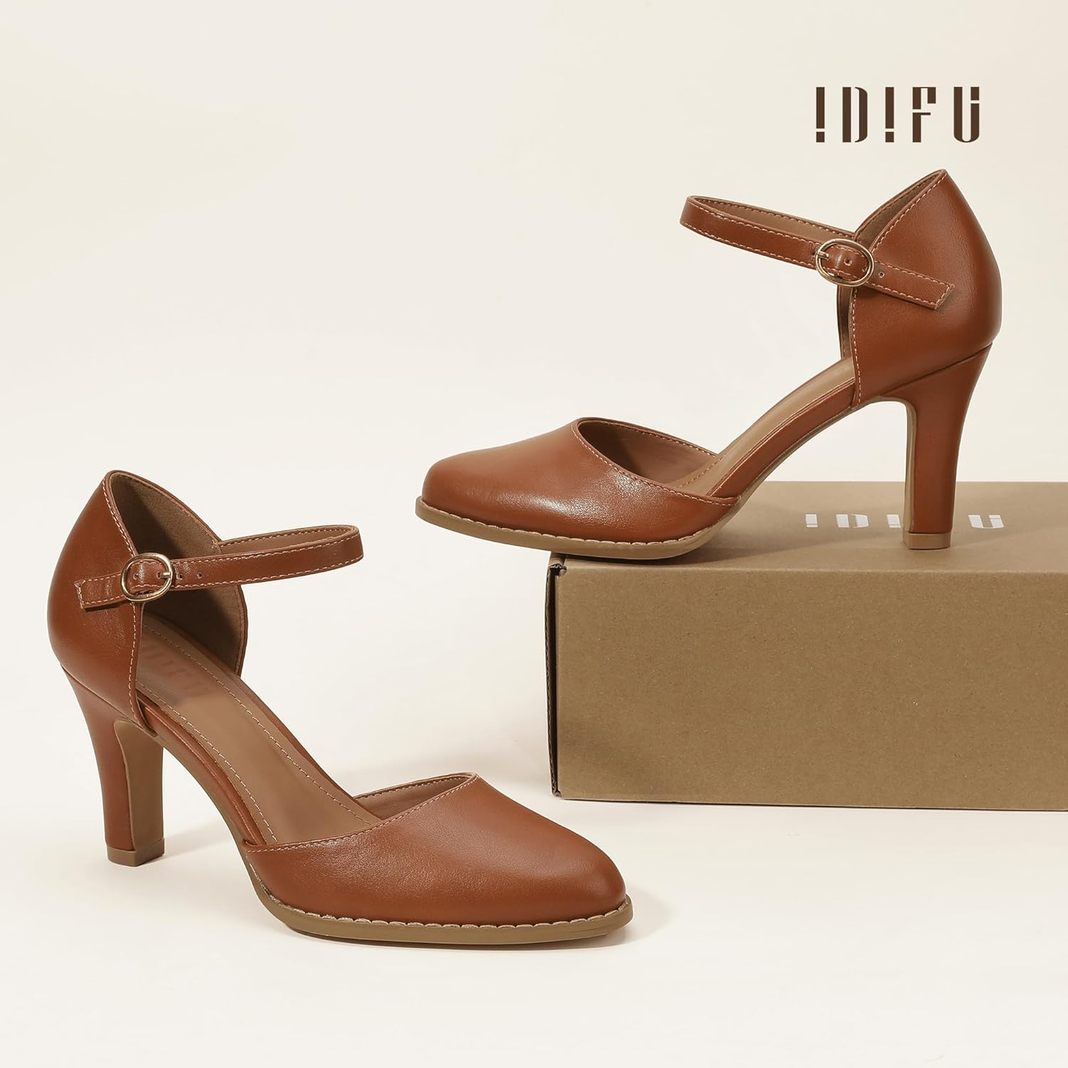 IDIFU IN3 Closed Toe Chunky High Heels Comfortable Dress Shoes for Women Pumps Vintage Heels Dressy Wedding Prom Bridal Party Work Office Business D'Orsay Pumps Shoes - Image 6