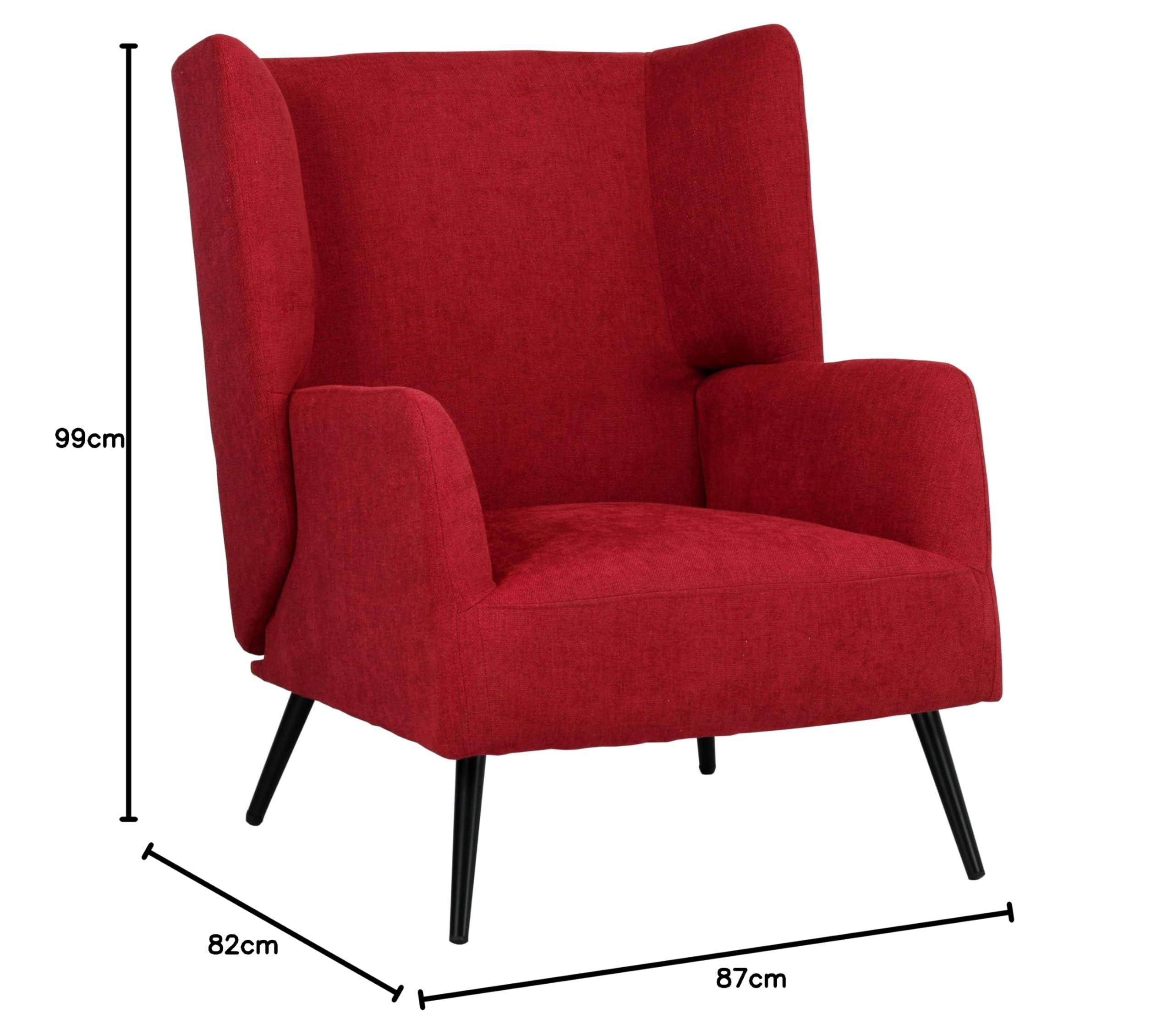 Totò Piccinni Poltrona ARIEL in tessuto con gambe in metallo, con braccioli e schienale alto design moderno (Bordeaux)