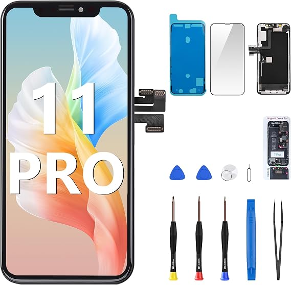 for iPhone 11 Pro LCD Screen Replacement Kit 5.8 3D Touch Display Digitizer Frame Full Assembly with Earpiece Ear Speaker Sensor Waterproof Adhesive Complete Repair Tools A2160 A2217 A2215