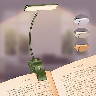 Gritin 19 LED Rechargeable Book Light for Reading in Bed with Memory Function- Eye Caring 3 Color Temperatures,Stepless Dimming Brightness,80 Hrs Runtime Clip on Light for Book Lovers-Dark Green