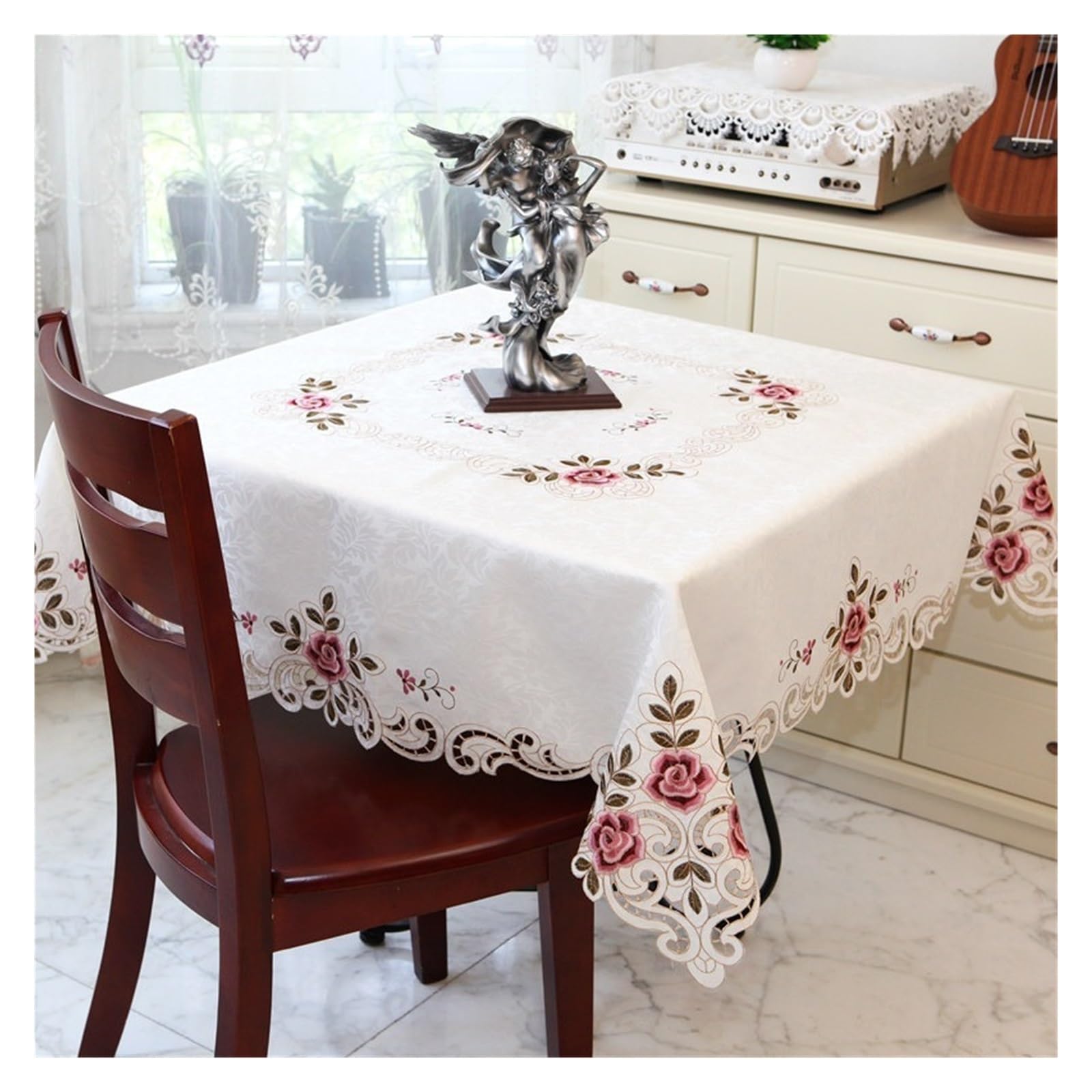 NJIEzhao Embroidered Lace Tablecloth Square TableCloth Table Cloth White Embroidery Lace Cloths For Dining Cover Towels(HM808,85X85cm)