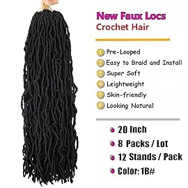 8 Packs Faux Locs Crochet Hair Soft Locs 20 Inch for Butterfly Locs Crochet Hair For Black Women (1B, 20 Inch (Pack of 8))
