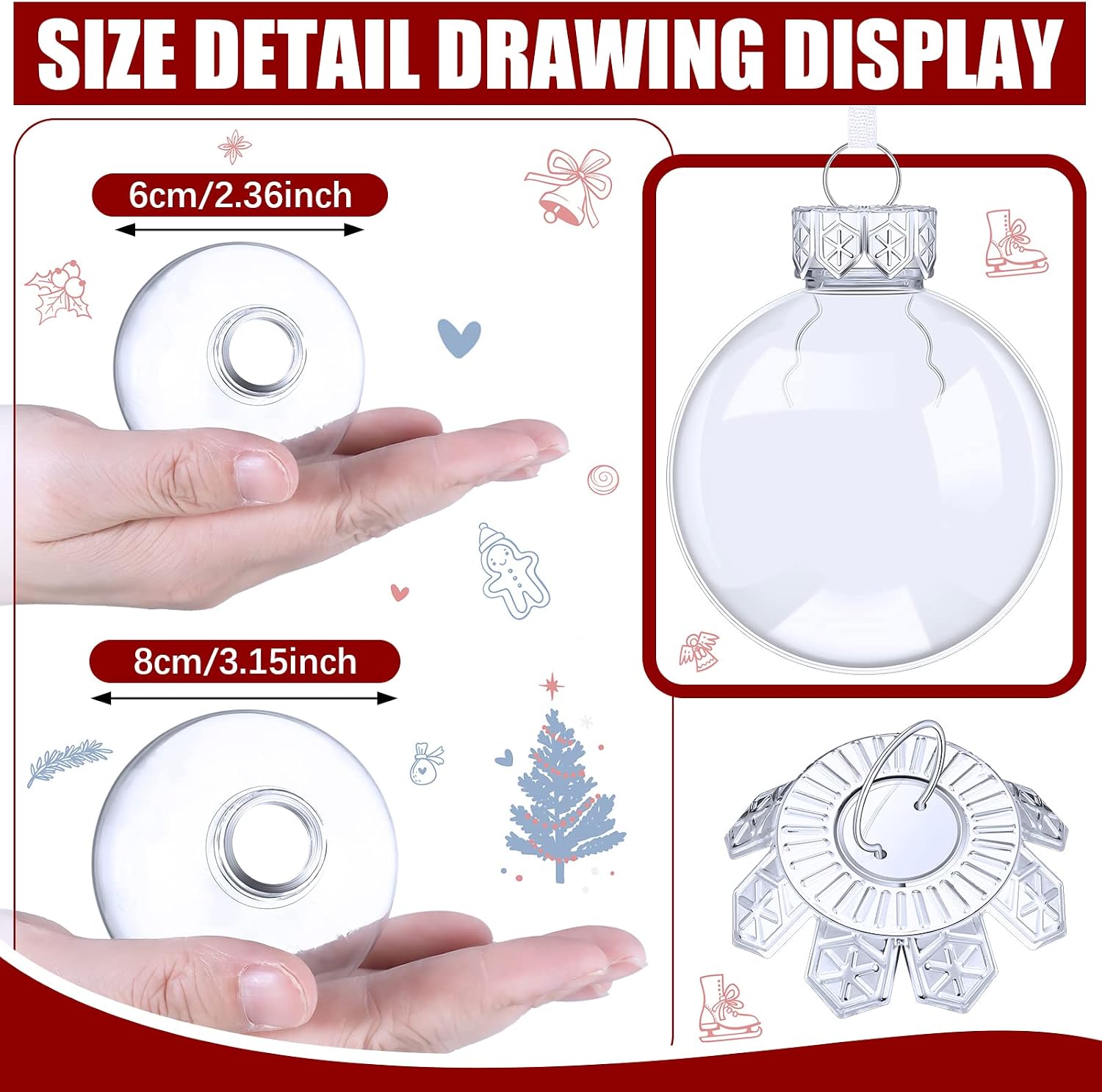 Funtery 40 Pcs Clear Plastic Fillable Ornament Balls 3.15 Inch DIY Transparent Fillable Ornament 2.36 Inch Clear Plastic Disc Craft Balls for Christmas, Holiday, Party, Wedding, Home Decor
