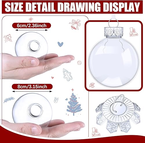 Miniatura 2 de Funtery 40 bolas de adorno rellenables de plástico transparente de 3.15 pulgadas, adornos rellenables transparentes de 2.36 pulgadas, bolas de