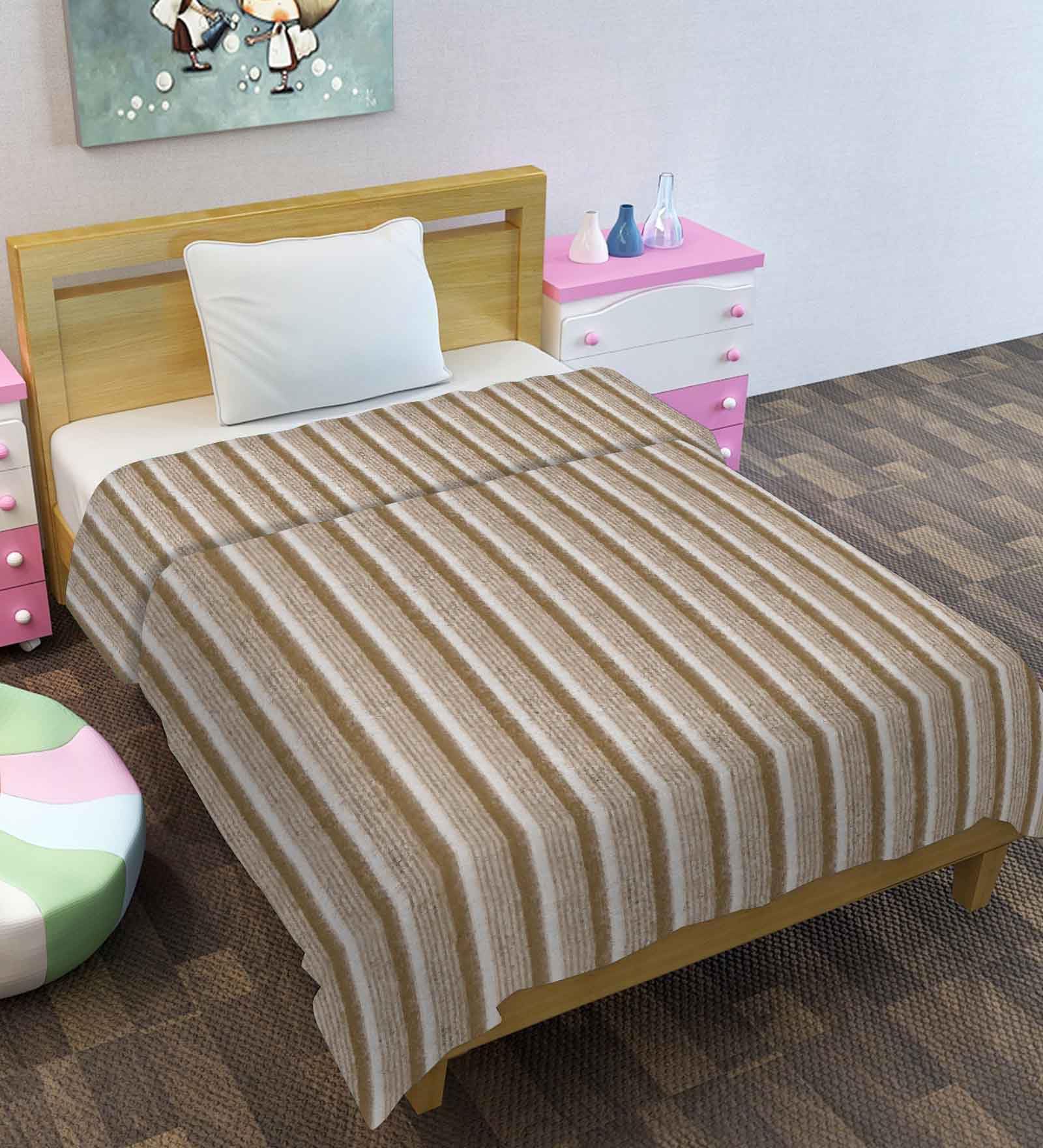 ELEGANT WEAVERS Stripe Polar Blanket Set of 2 All Season Multipurpose Polar Fleece/Summer AC Blanket/Single Bed Blanket/Light Weight Blanket (White, Grey & Brown, Pack of 2)