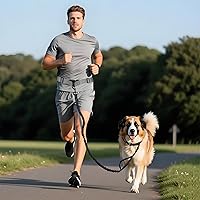 Vista 6 de Tails & Tales Correa de perro manos libres con bolsa para la cintura, soporte lumbar mejorado, correa reflectante elástica, cinturón ajustable