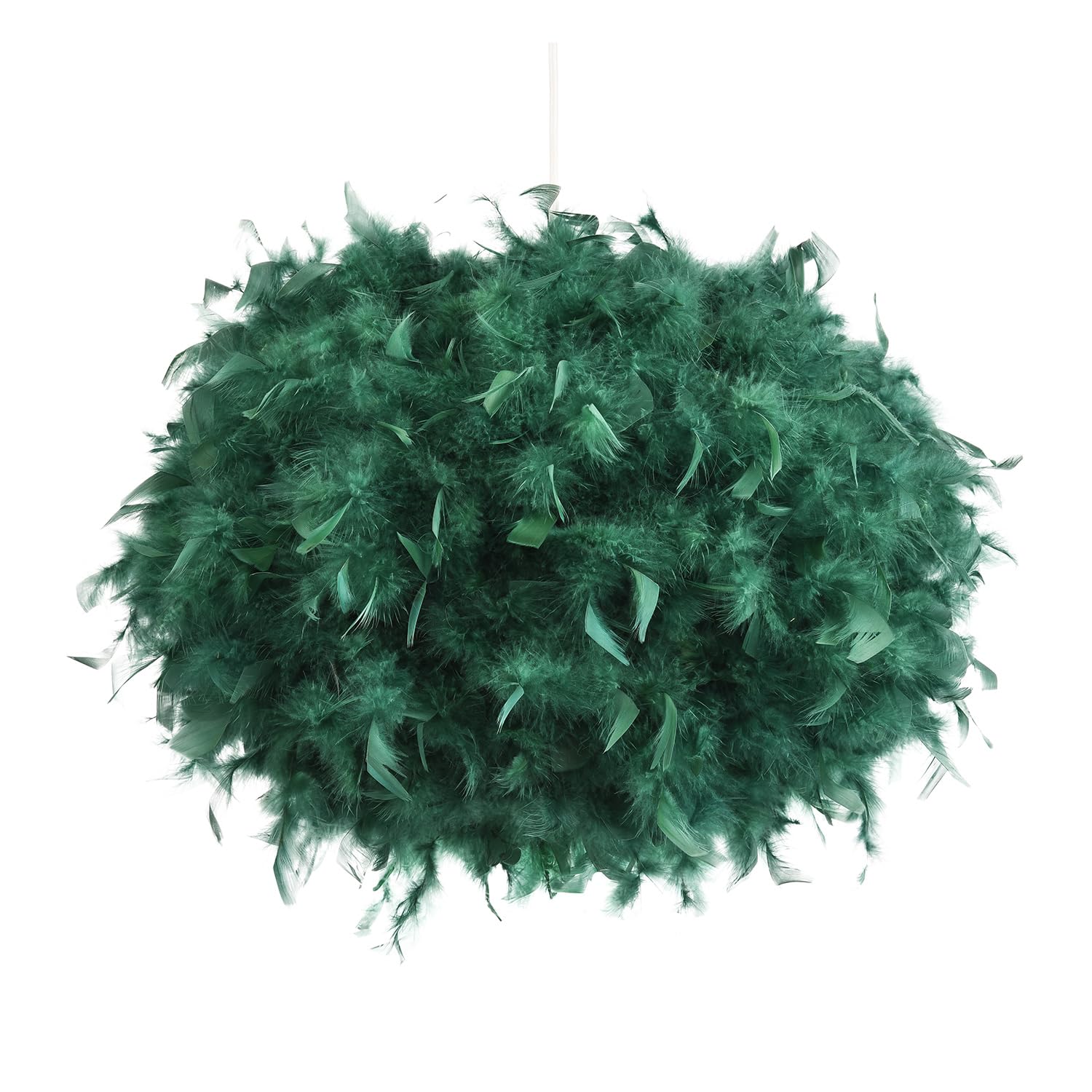Contemporary and Unique Large Forest Green Real Feather Decorated Pendant Light Shade - 40cm Diameter & 40watt Maximum - Beautiful Statement Piece by Happy Homewares