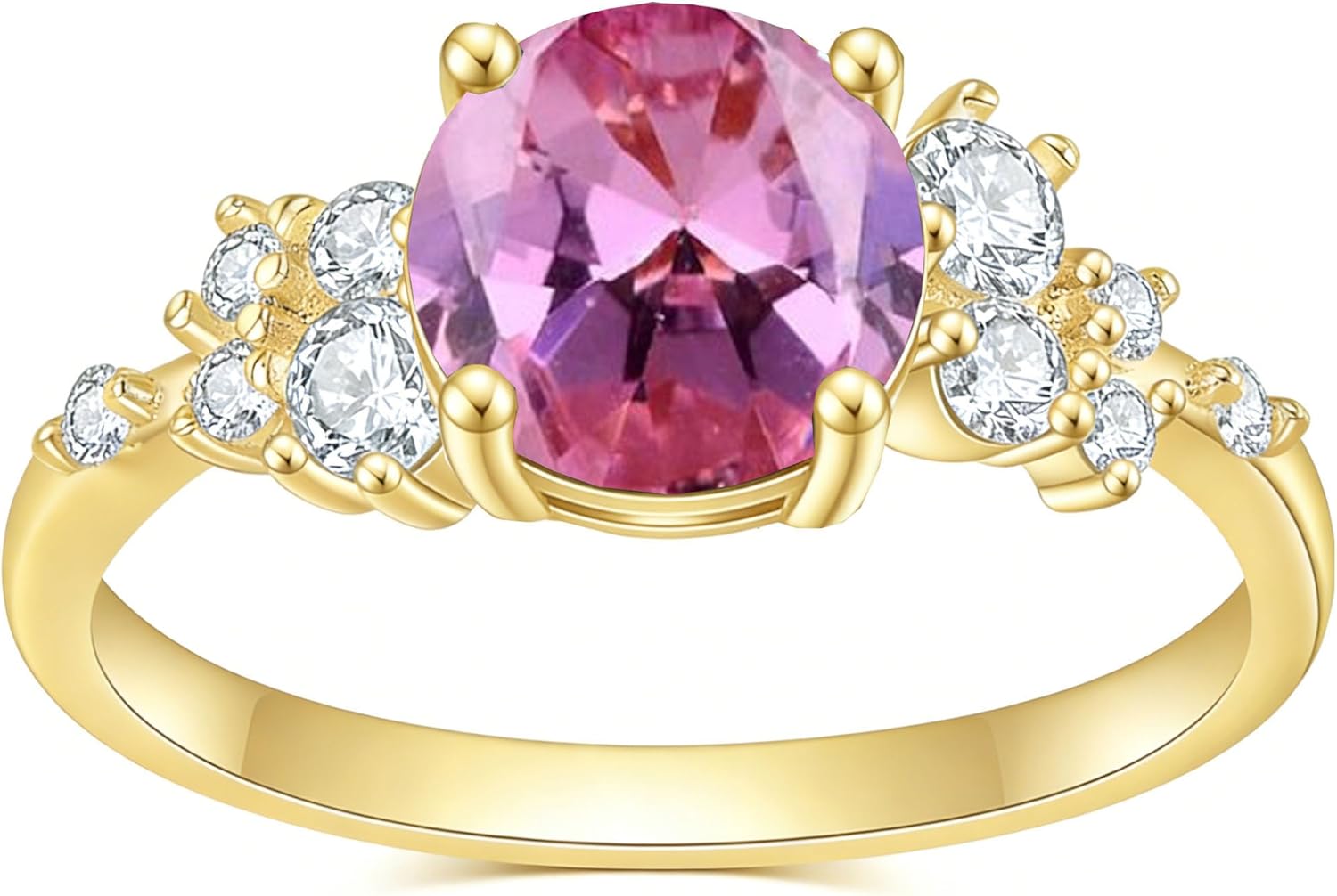 Auldey Gemstone Birthstone Engagement Rings for Women, Round Cut Solitaire Anniversary Ring Yellow Gold Plated 925 Sterling Silver Promise Rings for Her Wedding Bands For Women Size 4-13