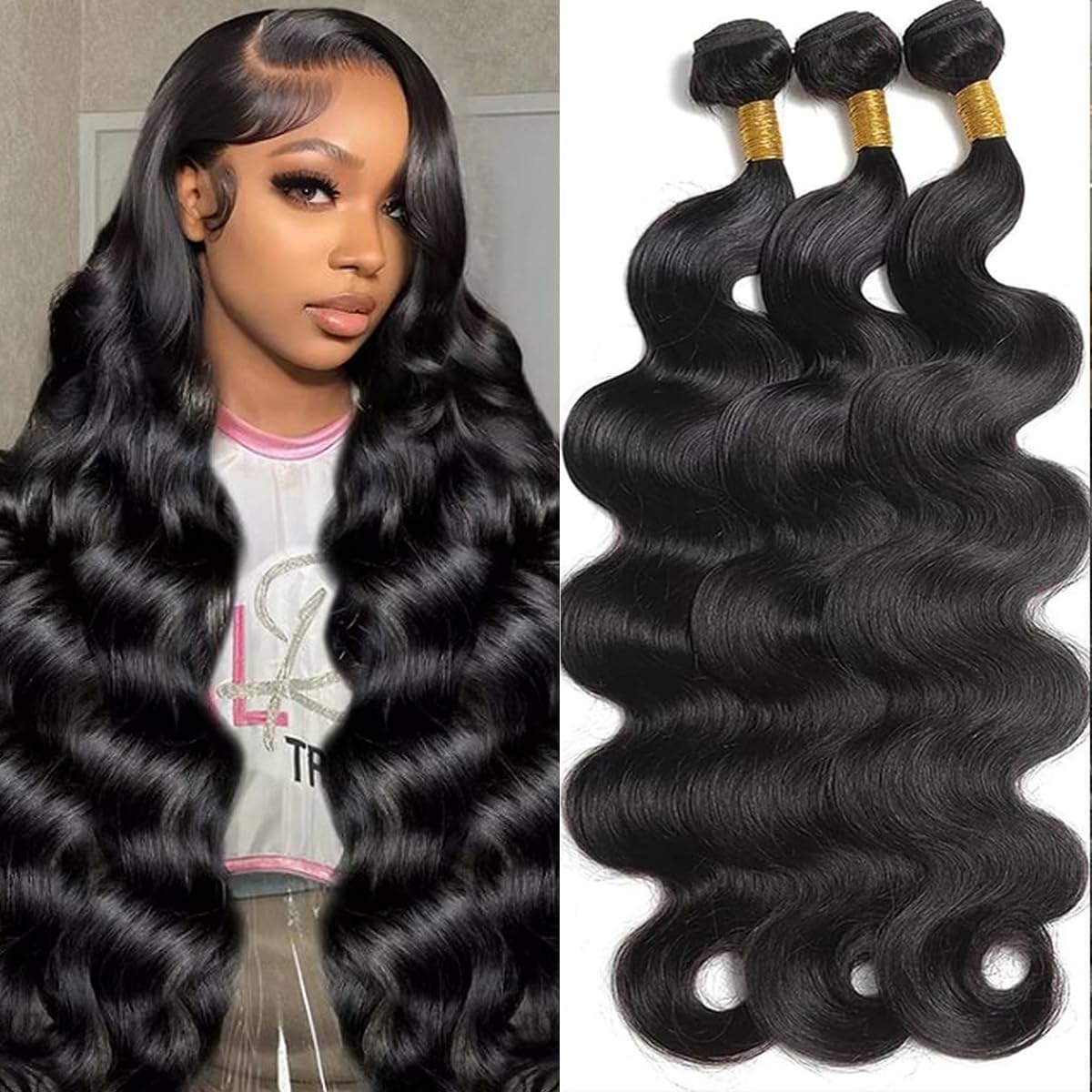 MDL Human Hair Bundles Body Wave Bundles Human Hair 22 22 22 Inch Unprocessed Brazilian Virgin Hair Body Wave 3 Bundles Human Hair Extensions for Black Women Natural Color(22 22 22 Inch)