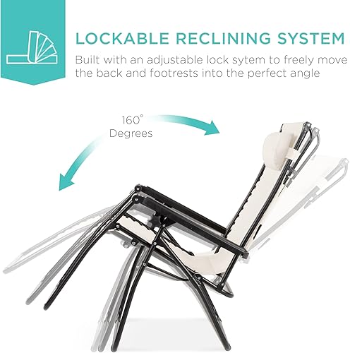 Miniatura 3 de Best Choice Products Silla reclinable plegable de gravedad cero para exteriores con toldo ajustable, reposacabezas, bandeja lateral para accesorios,