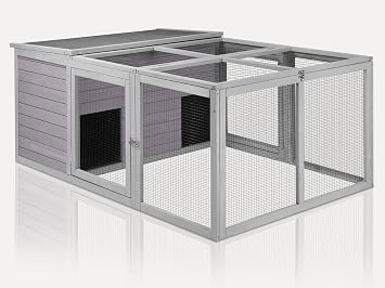 Chicken Coop Large Wooden Rabbit Hutch Indoor Outdoor with 2 Living House ANG PVC Layer for Chicken, Hutch, Ducks
