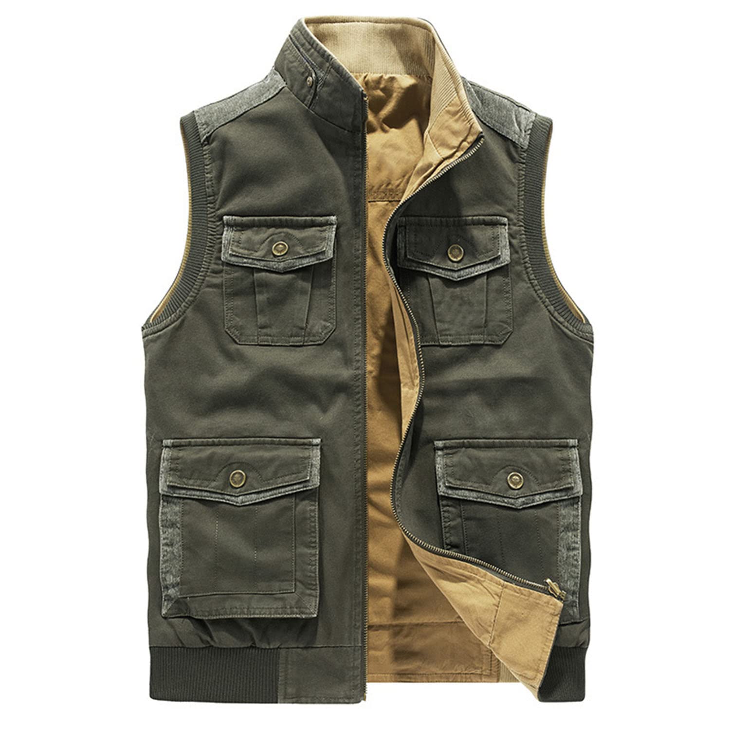 Chaleco para Hombre Sin Mangas Chaleco De Cuello Alto Chaleco con Multibolsillos Chaqueta Casual para Exteriores para Pesca Fotografía Viajes