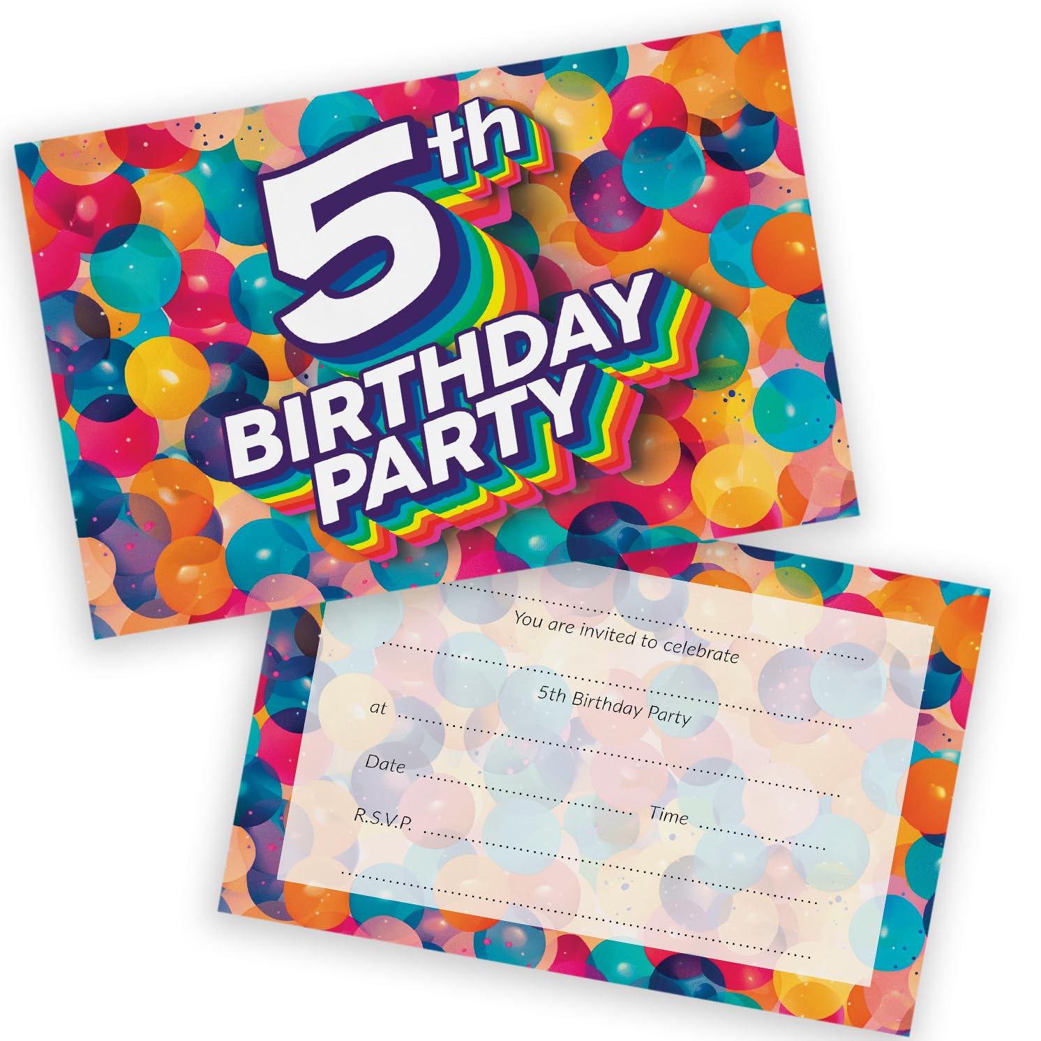 5th Birthday Party Invitations Kids - Rainbow Balloons 28 Pack - Childrens Birthday Invitations for Boys/Girls A6 Bday Party Invites Invitation Cards with Folding Envelopes