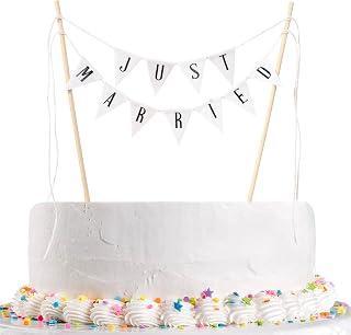 Just Married Wedding Cake Topper - Rustic Wedding Cake Topper Banner, Rustic Wedding Decorations, Just Married Bunting Cake Topper Banner, Bridal Shower Cake Decor (Just Married Cake Topper)