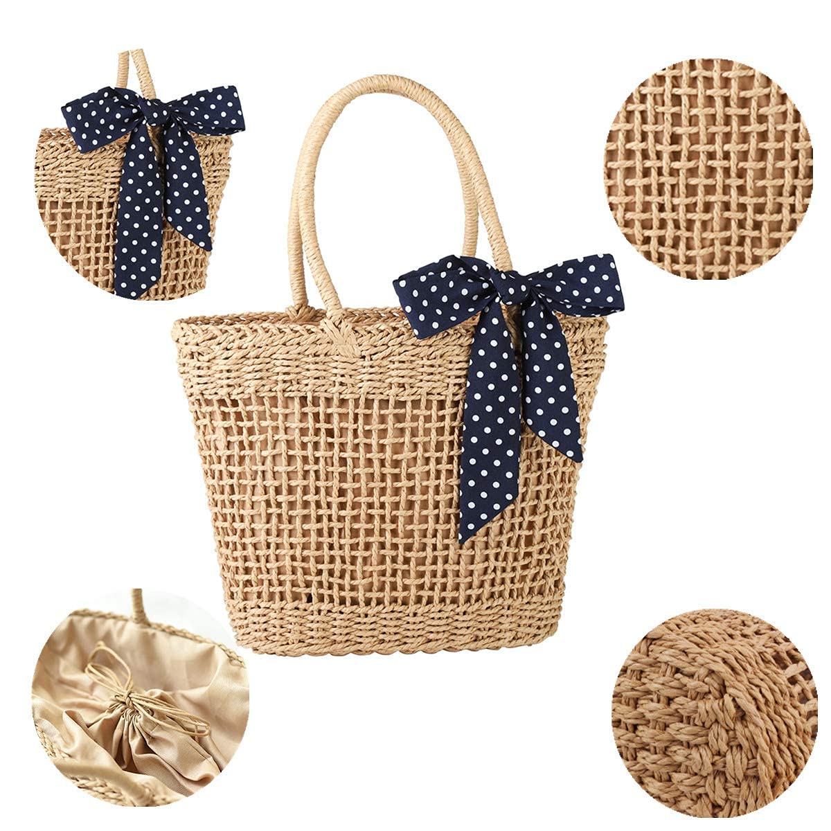 Yxilee Straw Tote Bag For Women Summer Beach Bag Foldable