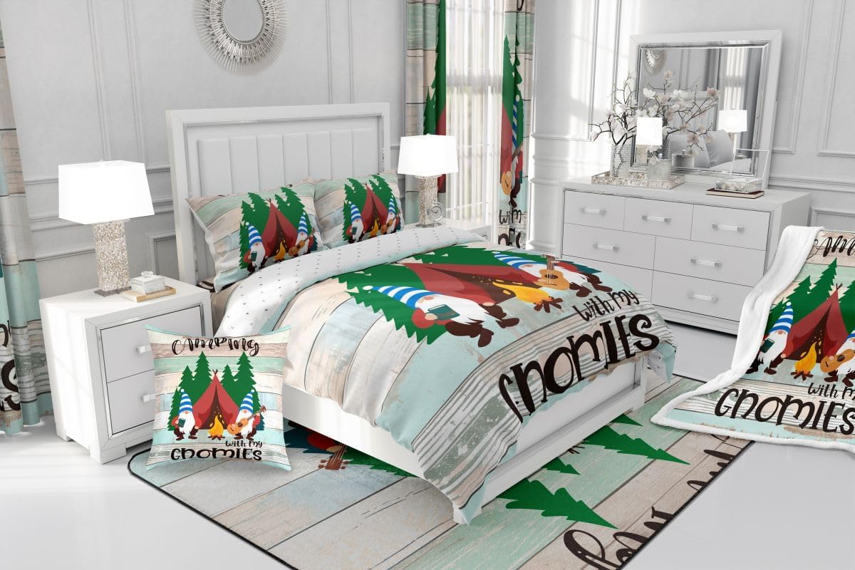 Camper Fleece Throw Blanket Kids Cute Gnome Happy Camping Sherpa Throw Blanket for Bed Sofa Couch Girls Cartoon Gnomies Farmhouse Fuzzy Blanket Soft and Cozy Plush Blanket Rustic Decor Throw 50"x60"