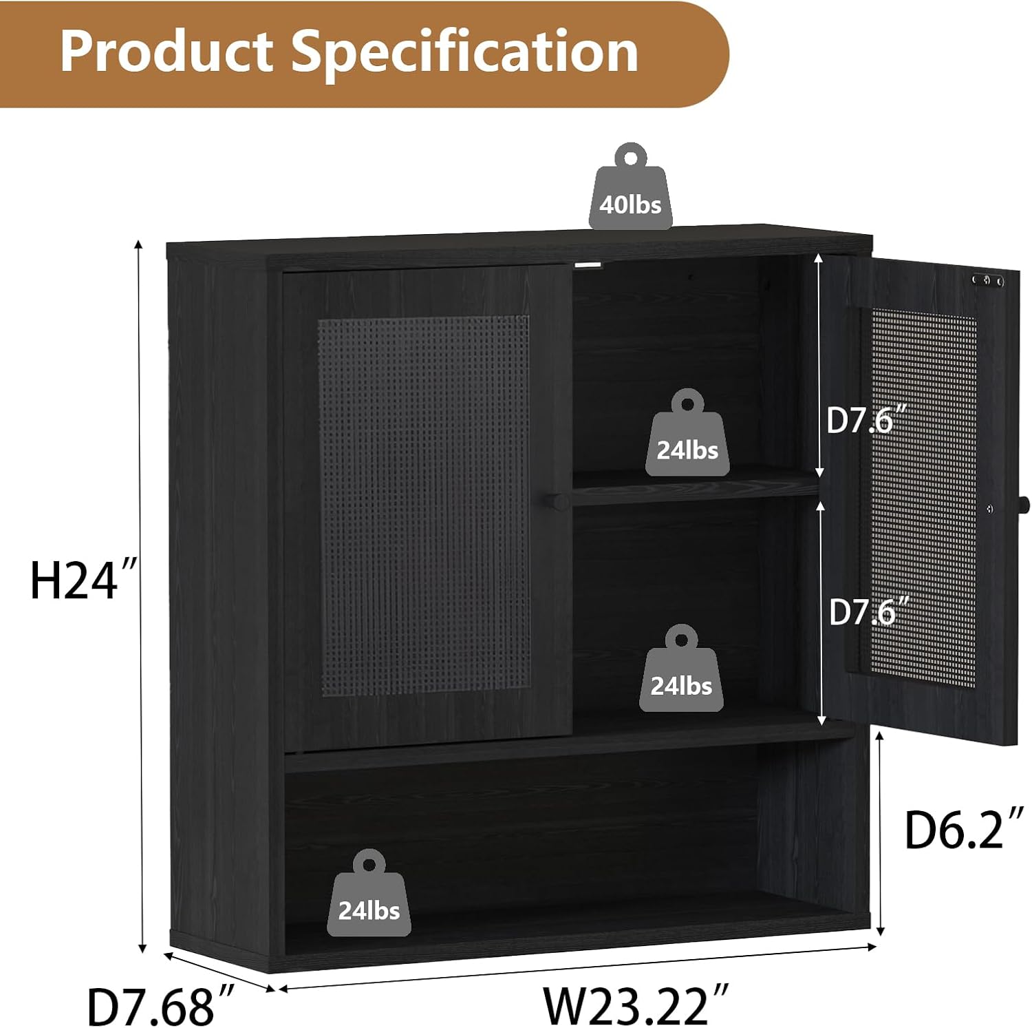 Bathroom Wall Cabinet, Wall-Mounted Rattan Medicine Cabinet image 3