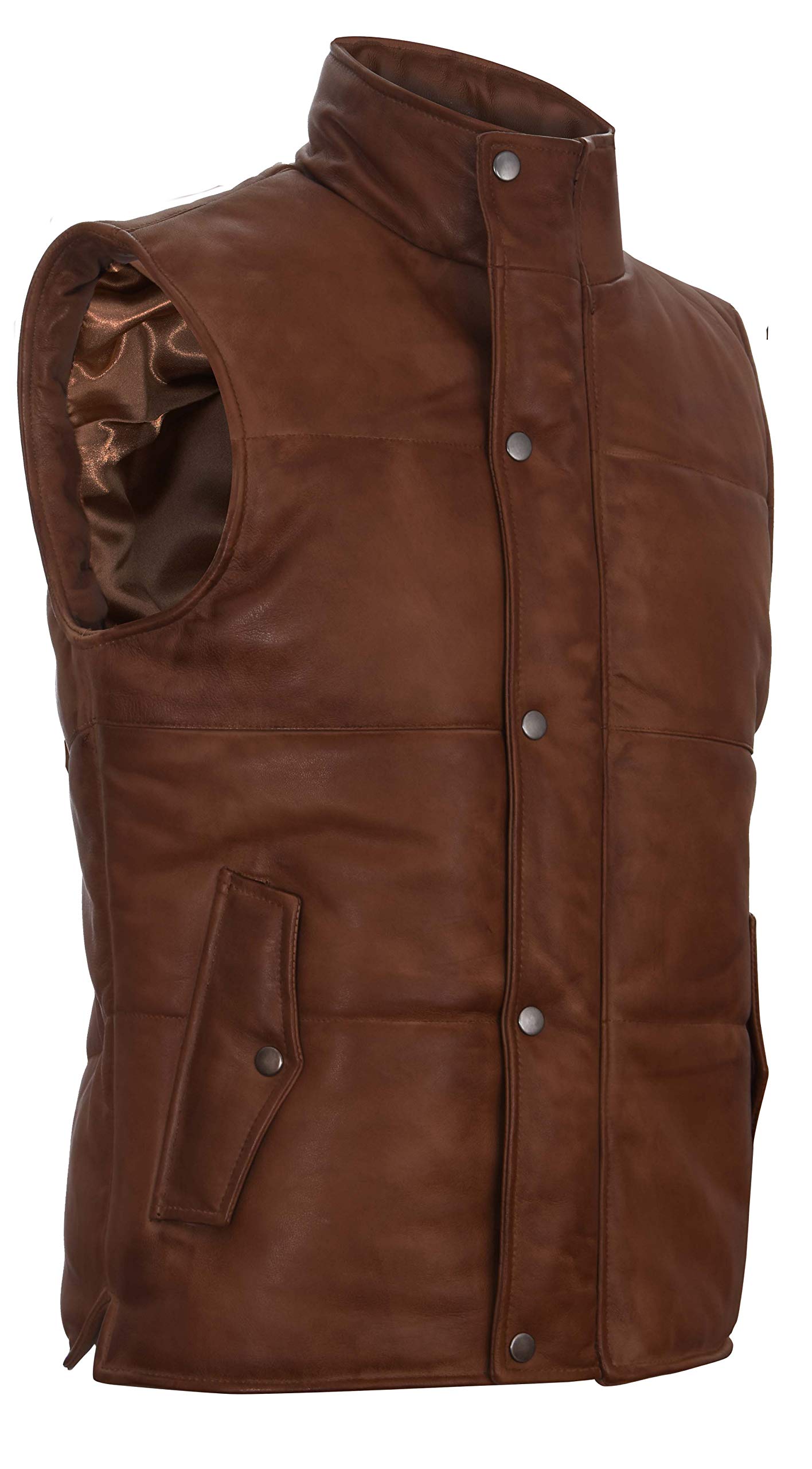 Infinity Leather Puffer de Cuero Bronceado de los Hombres Chaleco Acolchado