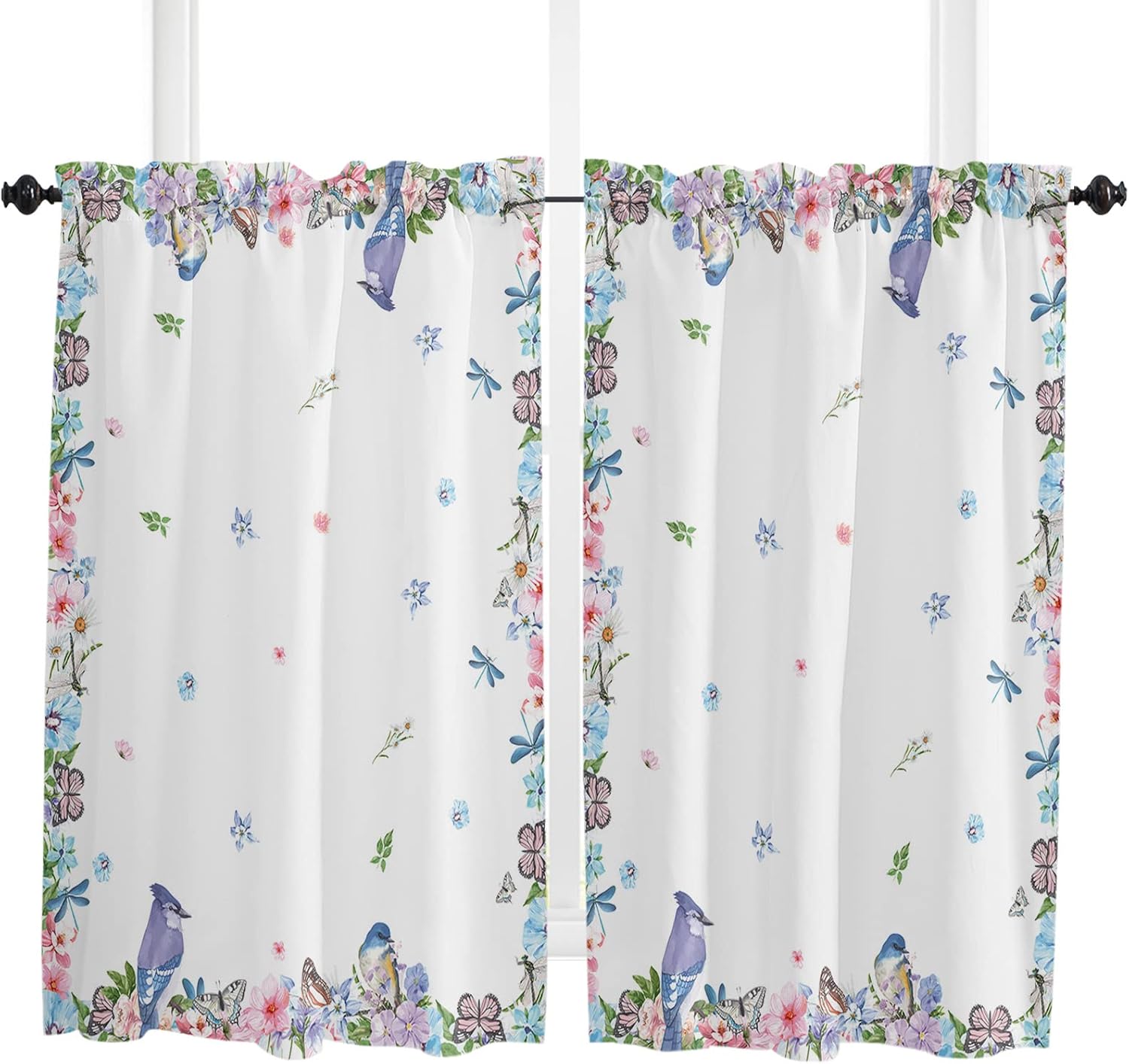 Carosoffe Spring Flower Kitchen Curtains 45 Inches Long