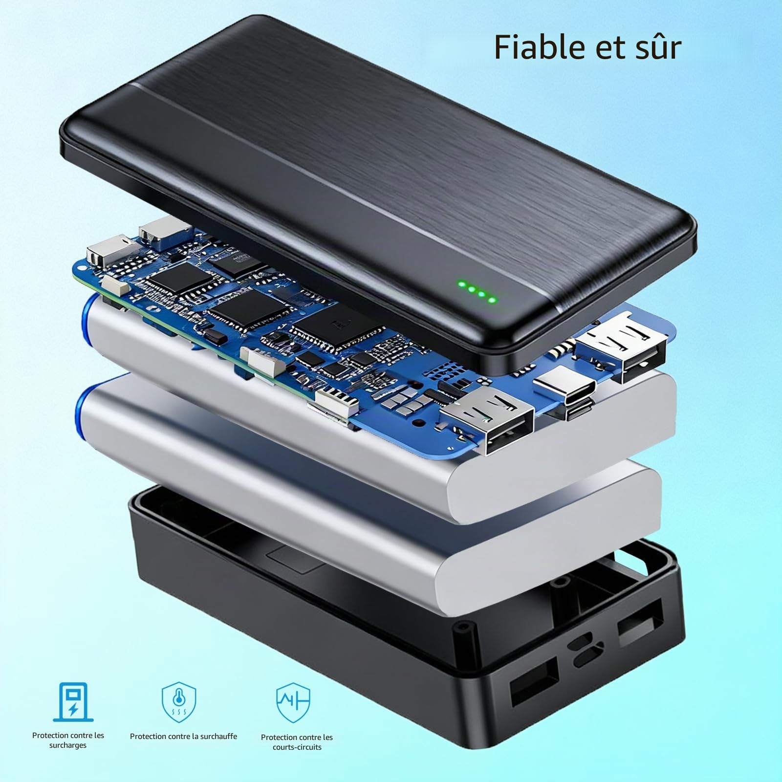 Ahigh Batterie 20 000 mAh, banque d'alimentation 5 V pour gilet, veste, manteau, pantalon et sous-vêtements chauffants, batterie de rechange pour vêtements chauffants