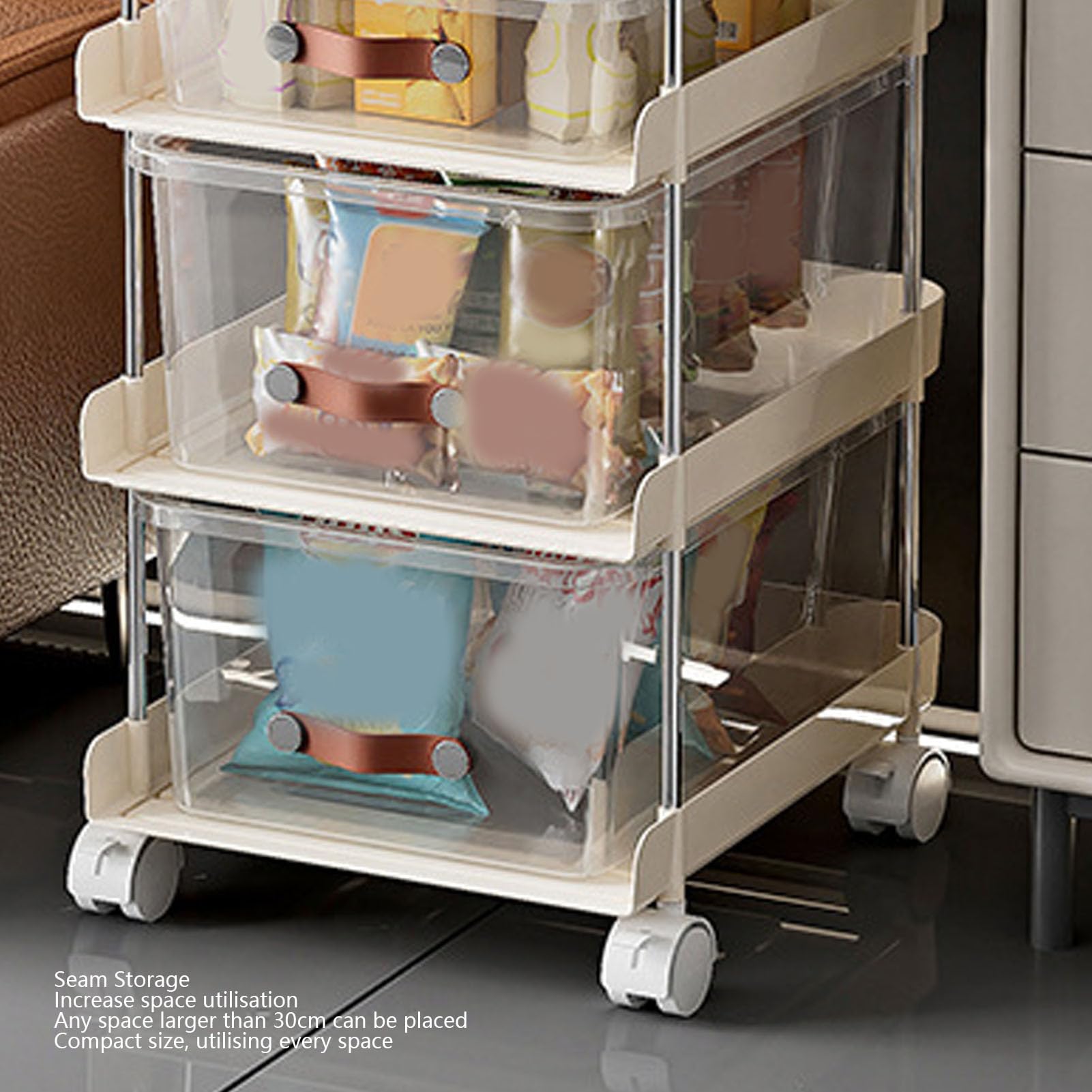 Rolling Utility Cart mit Schubladen klarer mobiler Speicherwagen abschließbare für Wohnzimmer im Haus im Büro Schlafzimmer (4 Tier (2 hoch 2 niedrig))