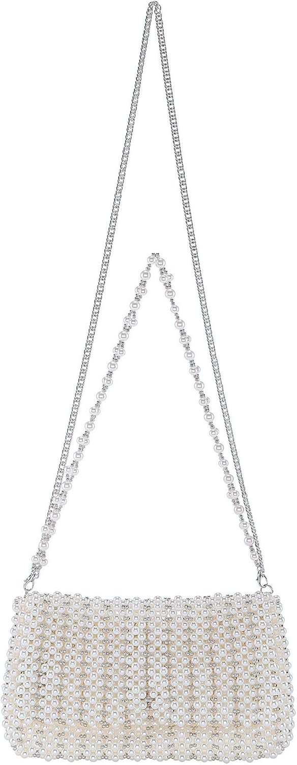 CHIC DIARY Pearl Purse for Women White Beaded Shoulder Bag Small Pearl for Wedding Clutch Evening Purse with Pearls - Image 4