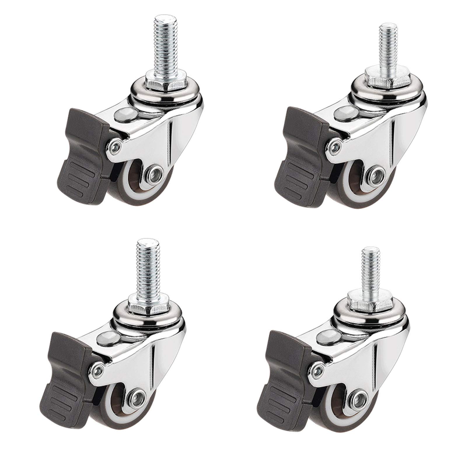 Genérico Ruedas Universales con Freno, Ruedas De Goma Silenciosas, Capacidad De Carga De 45 Kg, Ruedas para Muebles con Varilla Roscada, Ruedas para Soportes De Flores (M6×15mm)