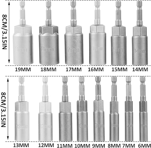 Miniatura 4 de Juego de 14 llaves hexagonales, kit de adaptador de enchufe profundo de 0.394 a 0.794 pulgadas, juego de brocas de tuerca de cambio rápido,