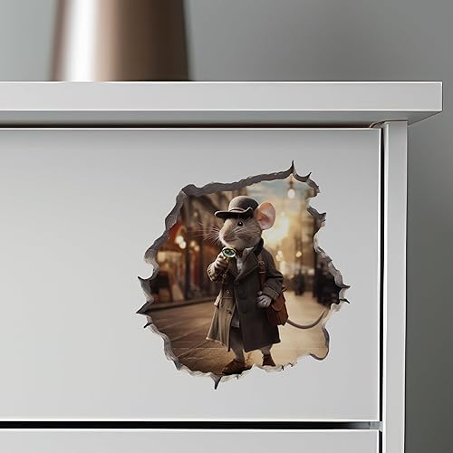 Miniatura 5 de Detective Sherlock Holmes Mouse in Mouse Hole Calcomanía de pared 3D