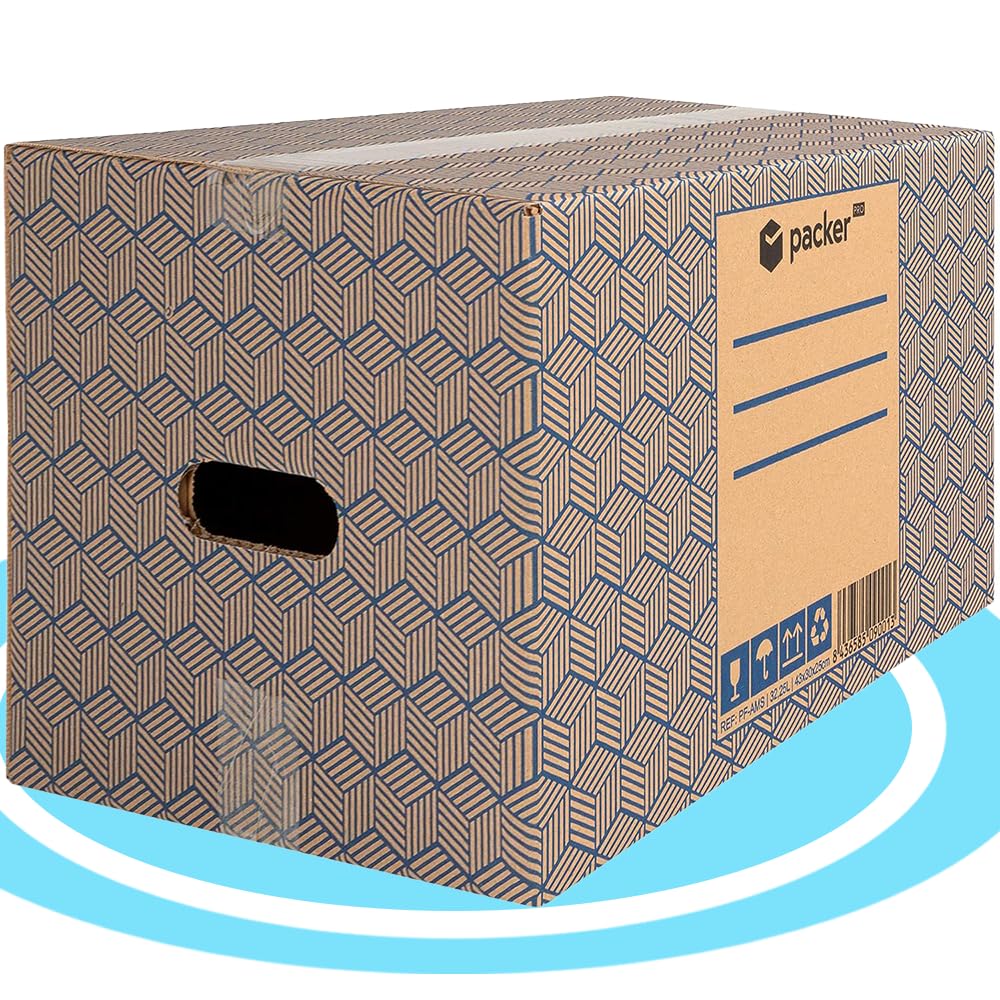 packer PRO Lot de 10 Boîtes en Carton pour Déménagement et Rangement avec Poignées, Carton Ultra Résistant, 430 x 300 x 250 mm
