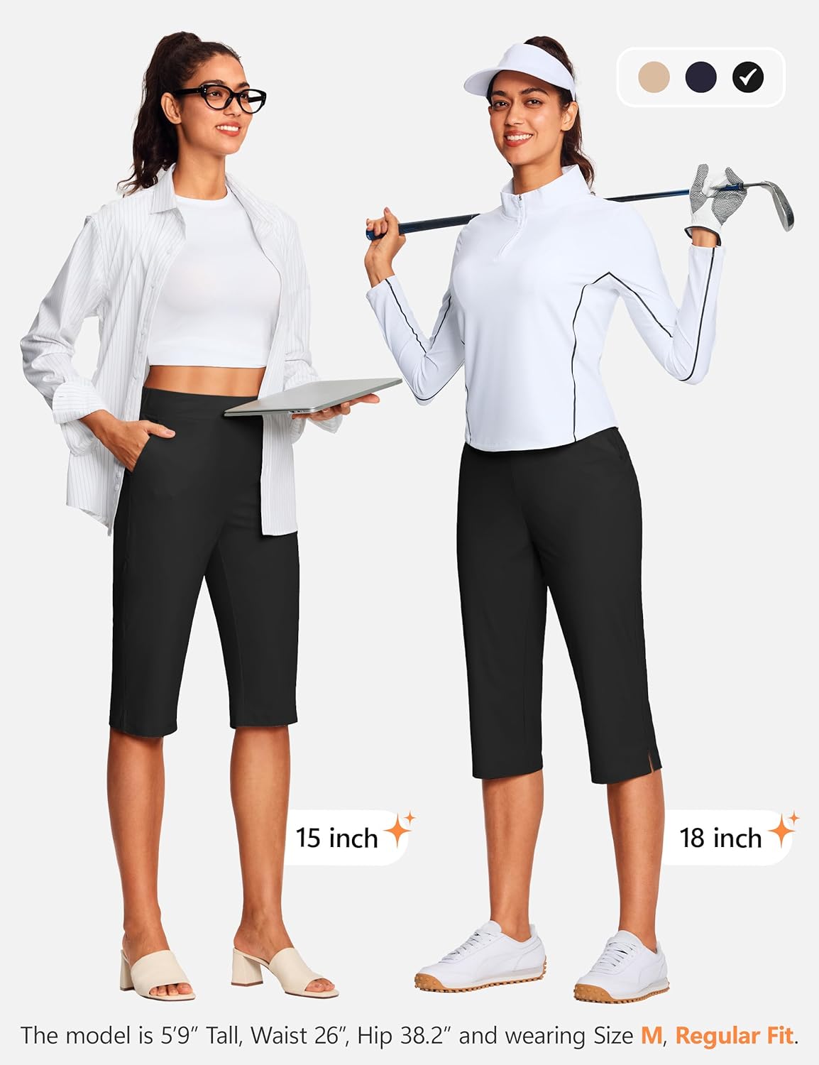 15"/ 18" Capri Pants for Women Summer Golf Capris Pant Pull On Stretch with Pockets Work Casual Dressy Slacks - Image 5