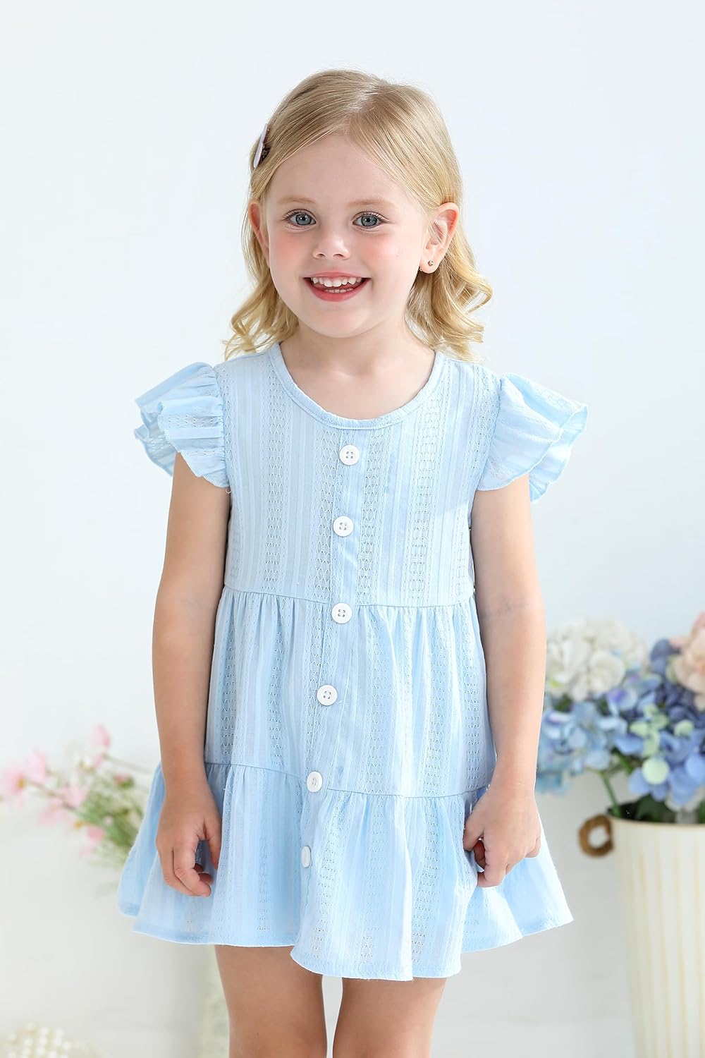 Happy Town Toddler Baby Girl Casual Dresses Summer Sundress Ruffle Button Down Solid Girl's Boho Dress Spring Outfits - Image 2