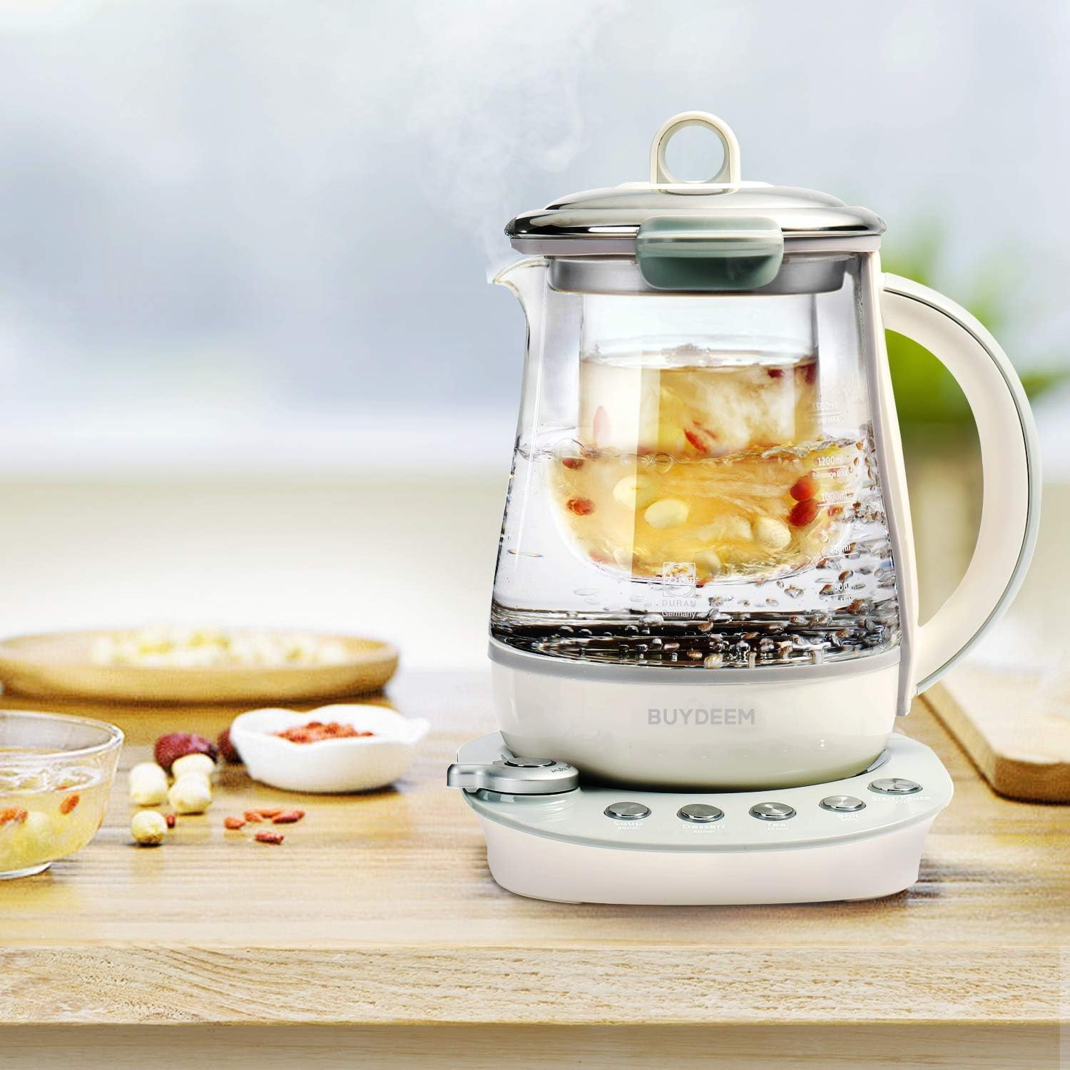 BUYDEEM K1594T Health-Care Beverage Tea Maker and Kettle, 10-in-1 Programmable Brew Cooker Master, 1.5 L, Cozy Greenish