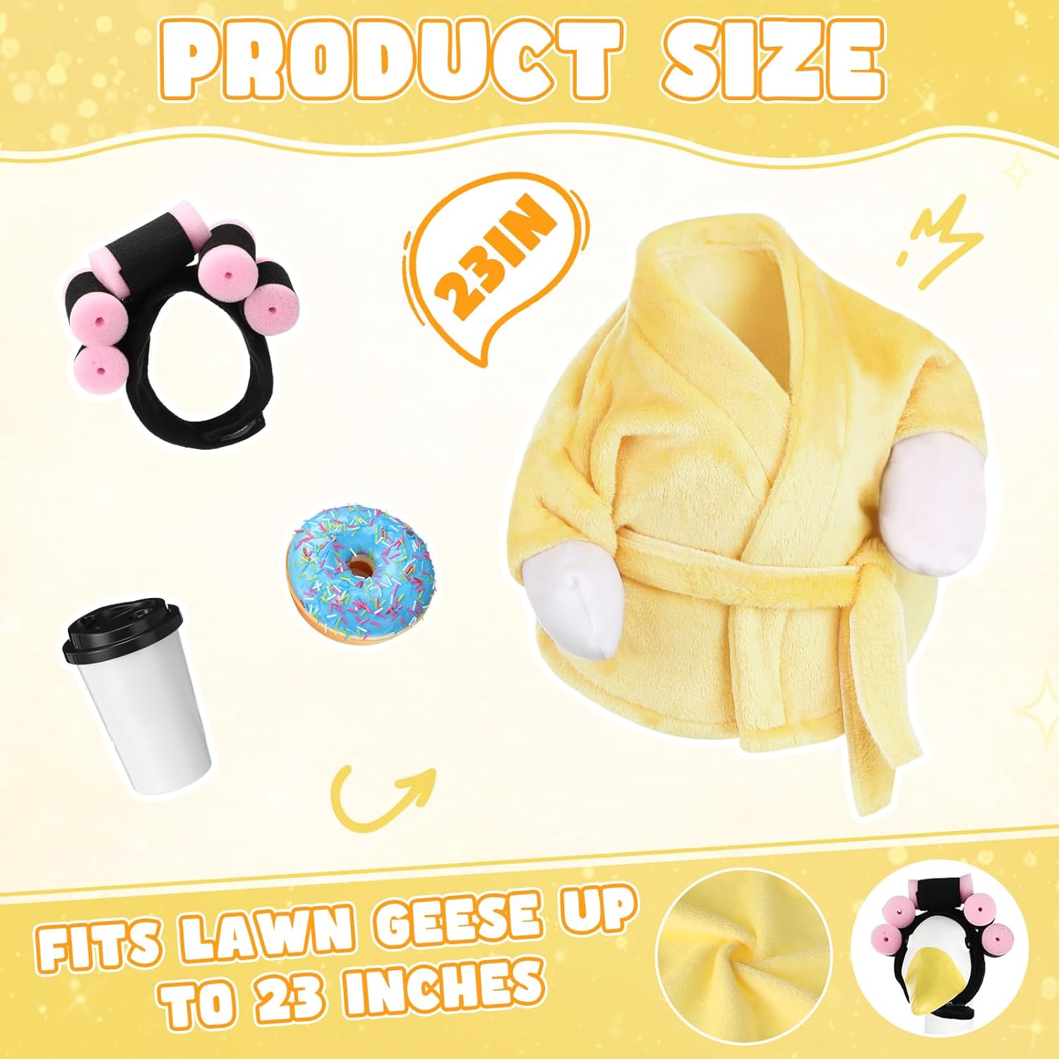 Porch Goose Statue Outfits Set Porch Goose Clothes with Wide Hat Costumes for 23" Plastic Statue Patio Yard Garden Lawn Outdoor Decoration(Yellow,Coffee Cup)