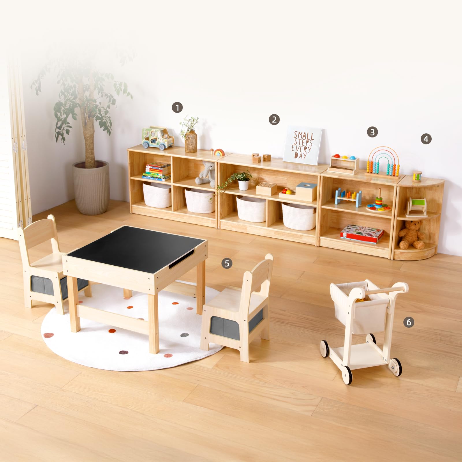 OOOK Gummiholz Kinderregal Spielzeugschrank, Bücherregal Spielzeugregal mit 2 Ebenen, Eckregal Stehend Holz für Kinderzimmer, Spielzimmer und Kindergarten, 30 x 30 x 60 cm