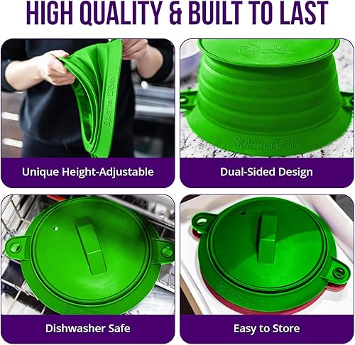 Miniatura 4 de SplatterDom - Protector de salpicaduras para la mayoría de ollas y sartenes de 10 y 12 pulgadas (25 y 30 centímetros), plegable, ajustable,
