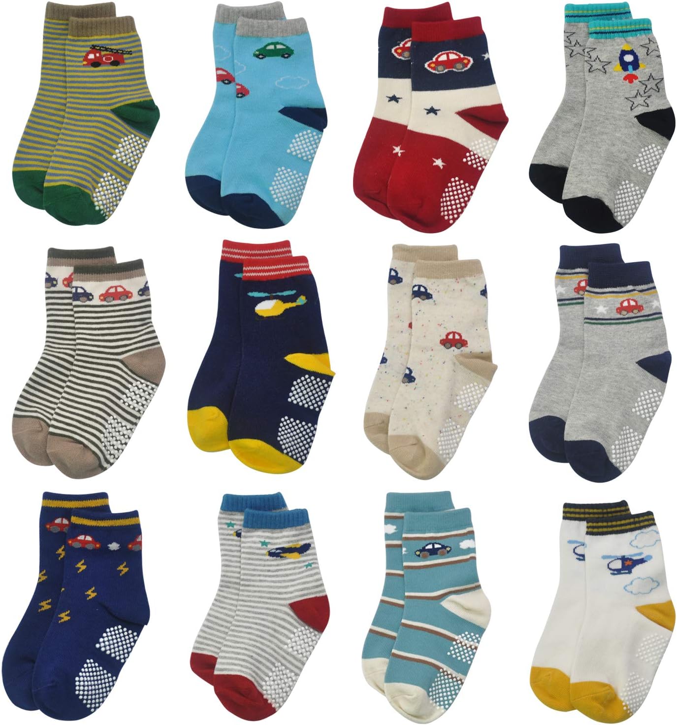 HYCLES Baby Girp Socks 12 Pairs for Boys Girls 0-7 Years Toddler Infant Kids Children Non Skid Anti-slip Socks