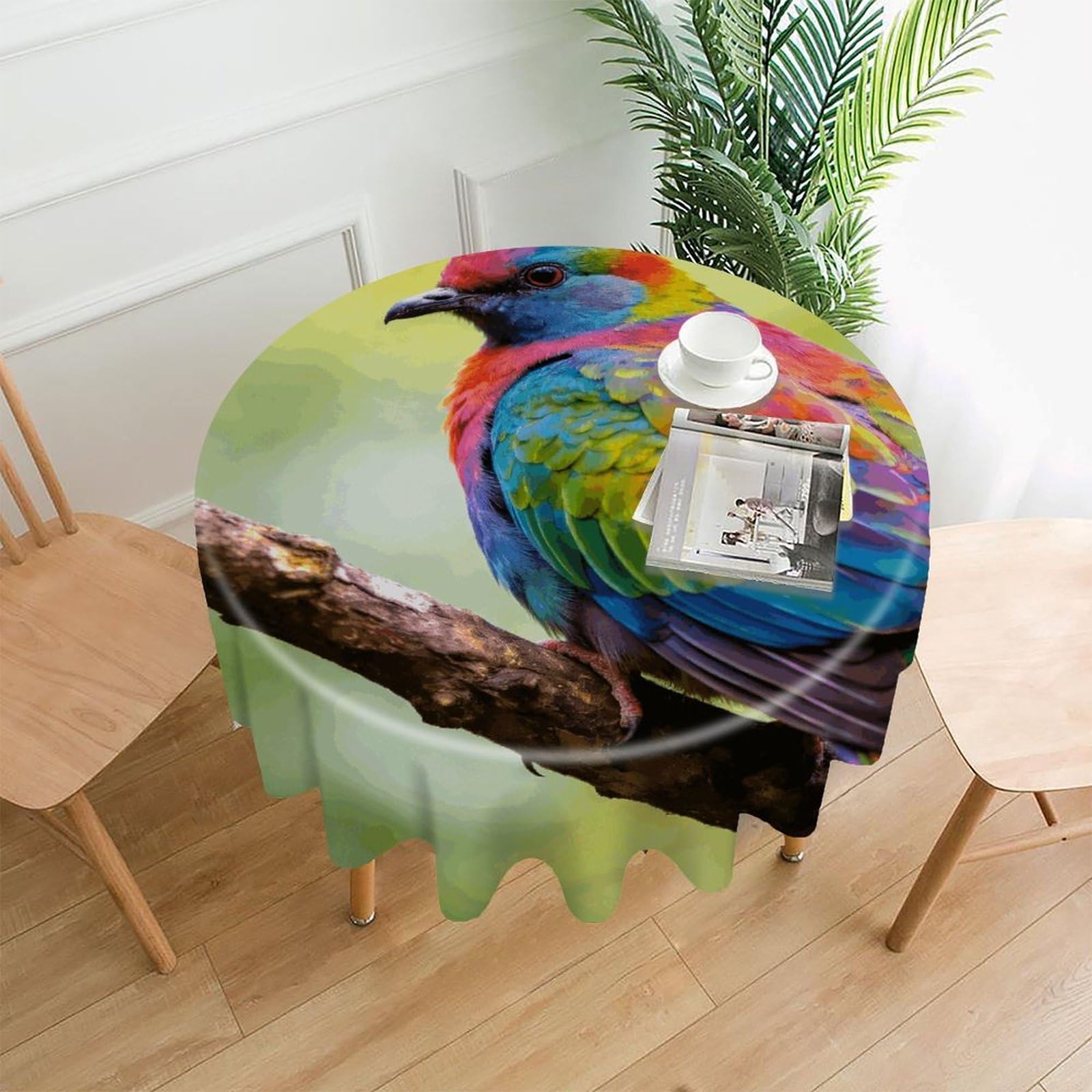 LZQPOEAS with Colorful Feathers Tablecloth Easy to Clean Polyester Round Table Cover Washable Round Table Cloth Wrinkle-Free Circle Decoration Tablecloth for Kitchen and Dining Room 60"