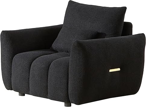 Teddy Fabric Sofa, 39.7 inches, Modern Lounge Chair with Pillow, Upholstered for Apartment, Office, Living Room, Bedroom Black, 1 Seat