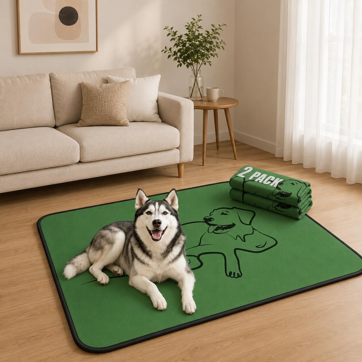 Zlune 2 Pack Washable Pee Pads for Dogs, Reusable Training Puppy pads Absorbency Non-Slip & Leak-Proof for Pet Whelping Box Playpen Crate Sofa Bed Floors (91cm × 91cm,Green)