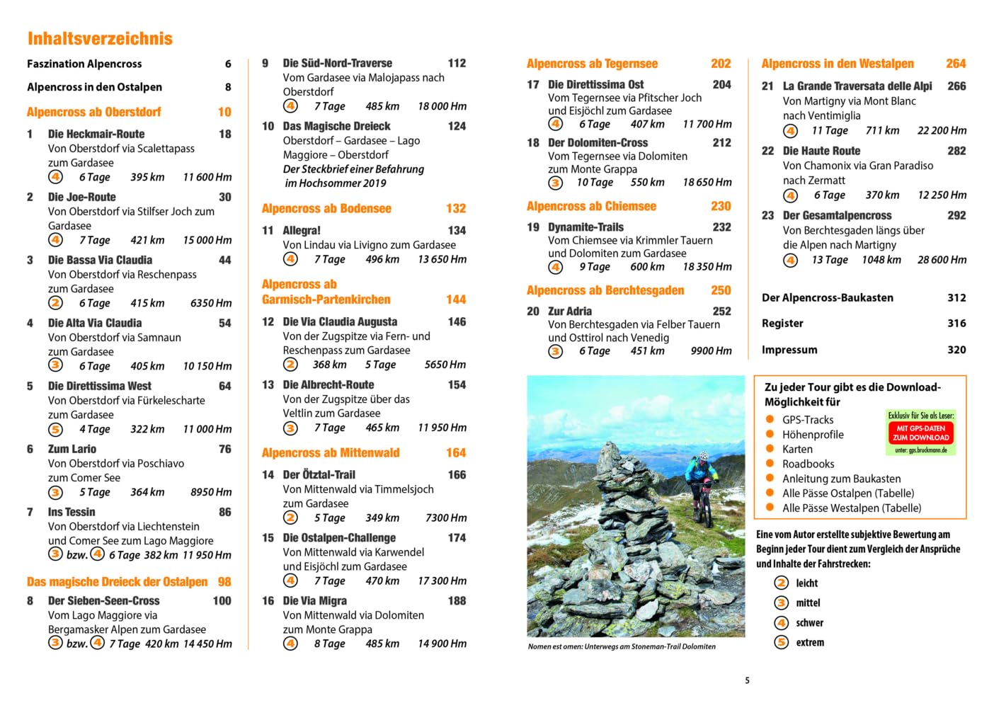 Bruckmann Mountainbikeführer: Alpencross mit dem Mountainbike. 23 Touren in den Ost- und Westalpen. Mit dem Touren-Baukastensystem, Detailkarten und GPS-Tracks zum Download