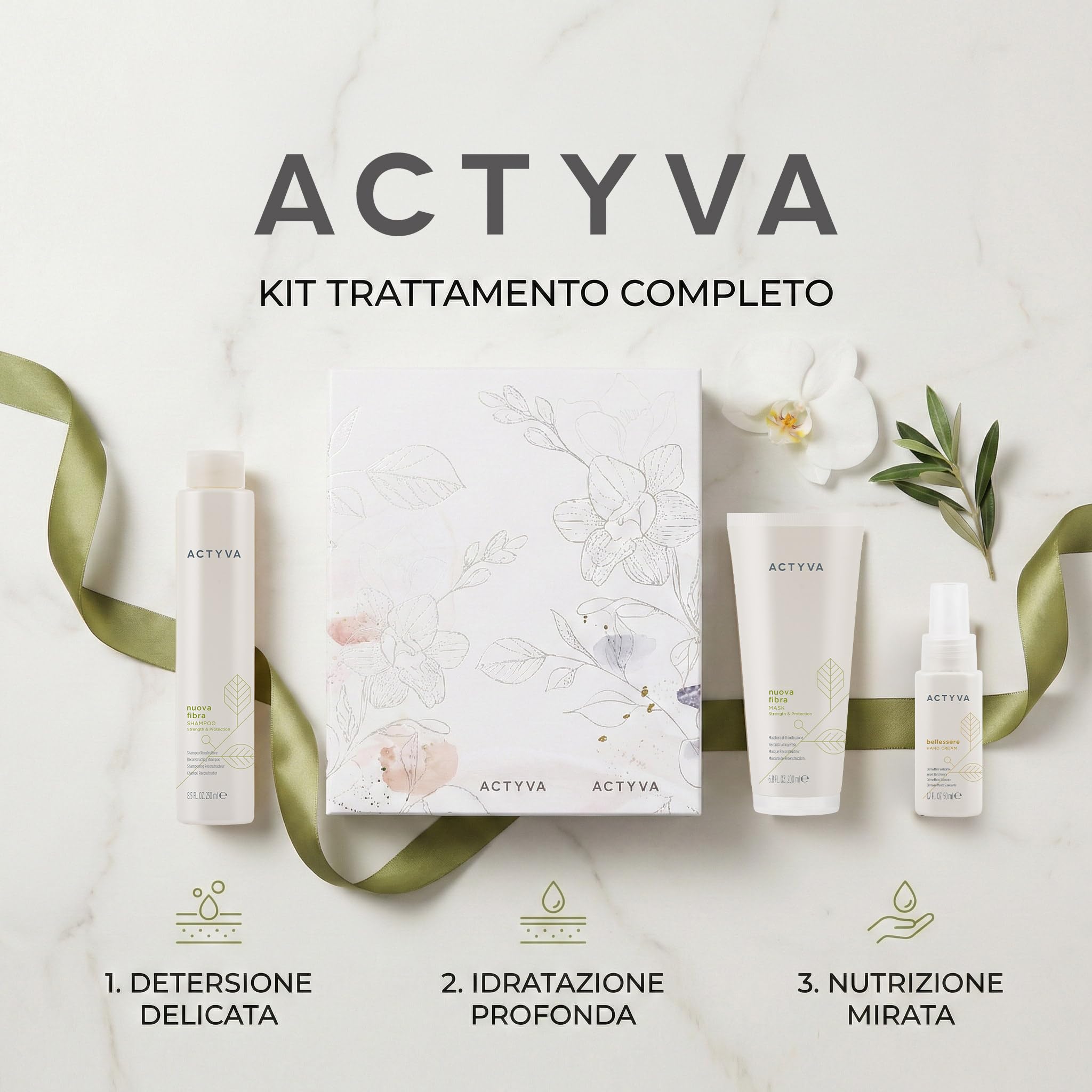 Actyva Nuova Fibra Kit Ricostruzione Danneggiati Routine | Shampoo ricostruttore per capelli sfibrati o danneggiati: aiuta forza e compattezza
