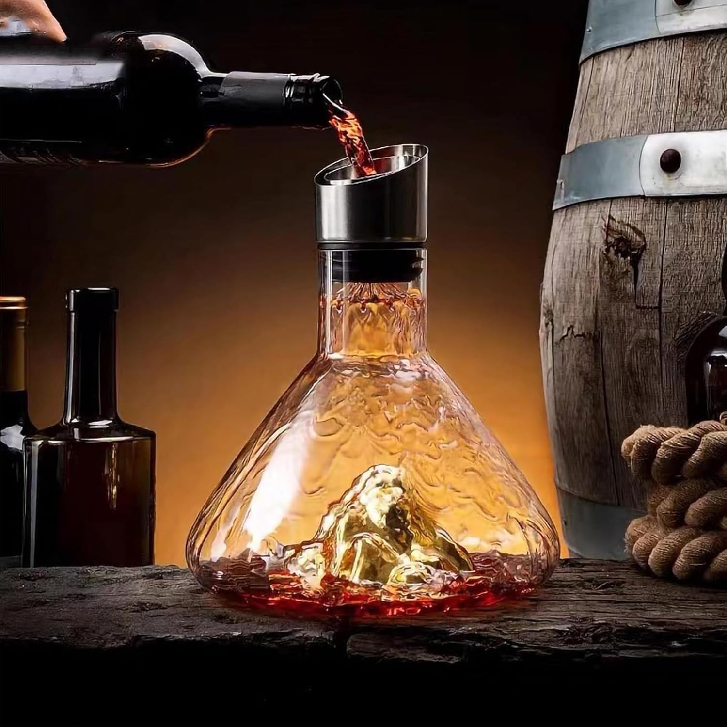 Dekanter do wina Iceberg, 1800 ml, napowietrzacz filtra ze stali nierdzewnej, dmuchane szkło kryształowe, zestaw upominkowy (B)