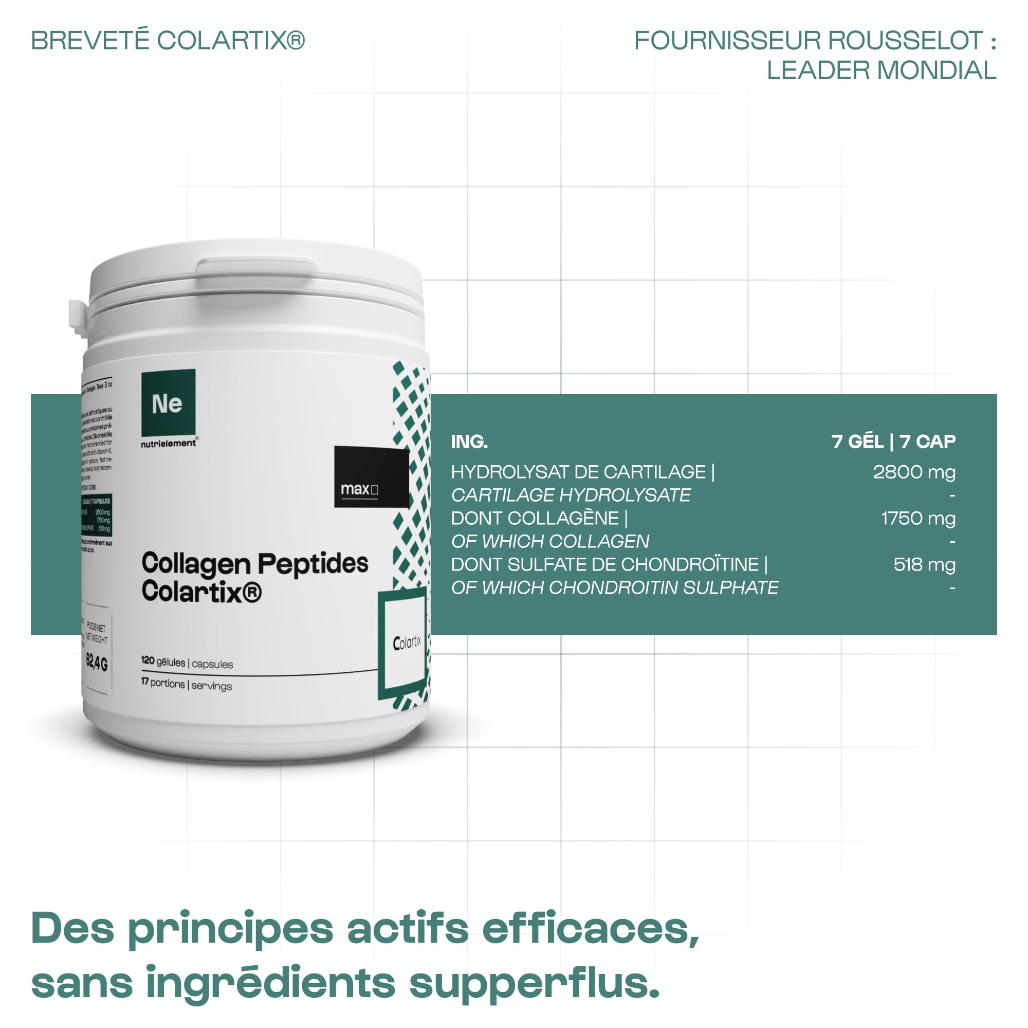 Nutrielement - Collagène Colartix (Type 1, 2 et 3) 120 gélules - Collagene hydrolysé - 10 fois plus puissant que Collagène Type 1 - Os et Articulations | By Nutrimuscle | Collagène hydrolysé - 10 fois plus puissant que Collagène Type 1 - Os, Tendons, Arti