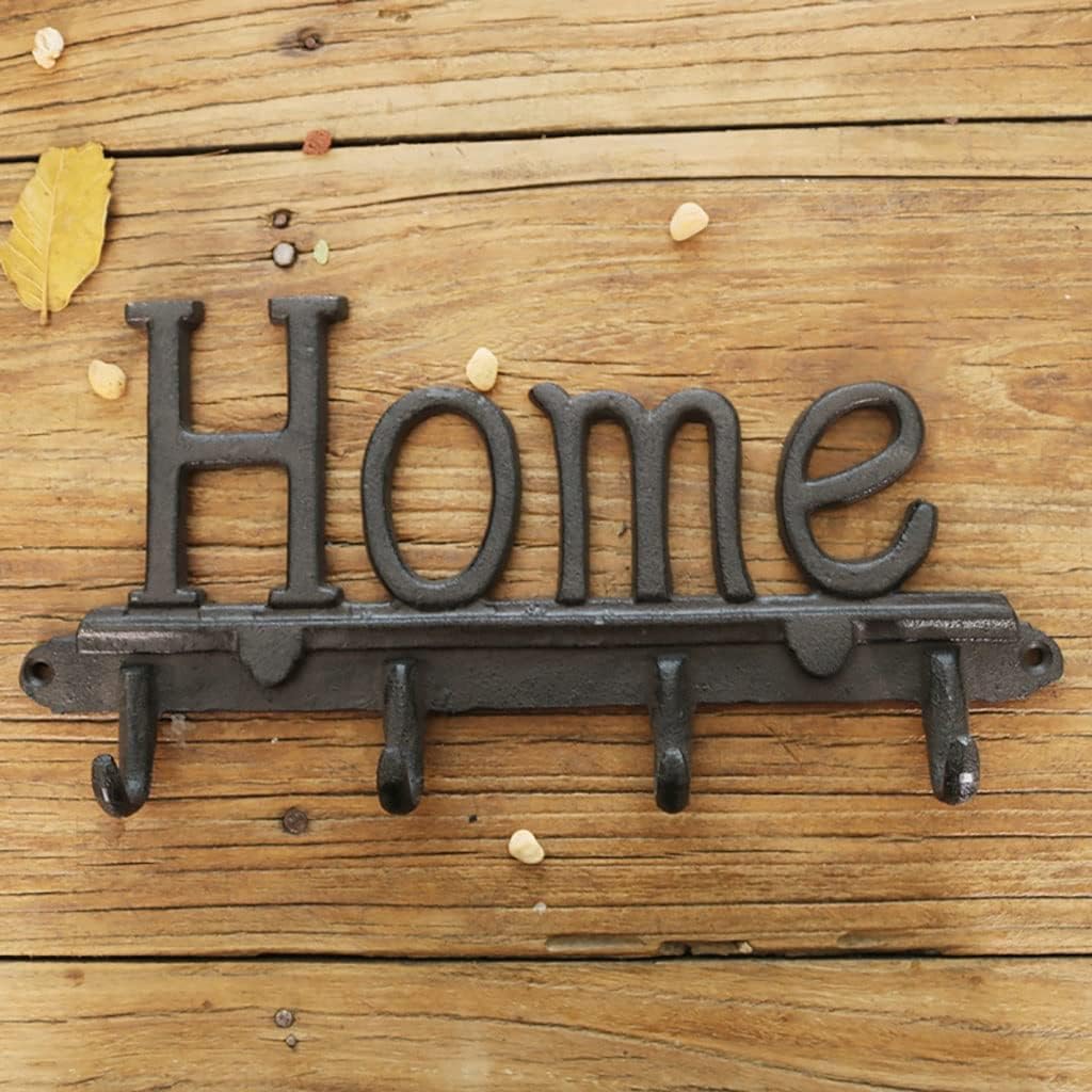 Black Iron Art Wall Mounted Home Key Rack， Decorative Wall Organizer Hooks， Vintage Design Hanger with 4 Hooks for Coats, Hats, Keys, Towels, Clothes