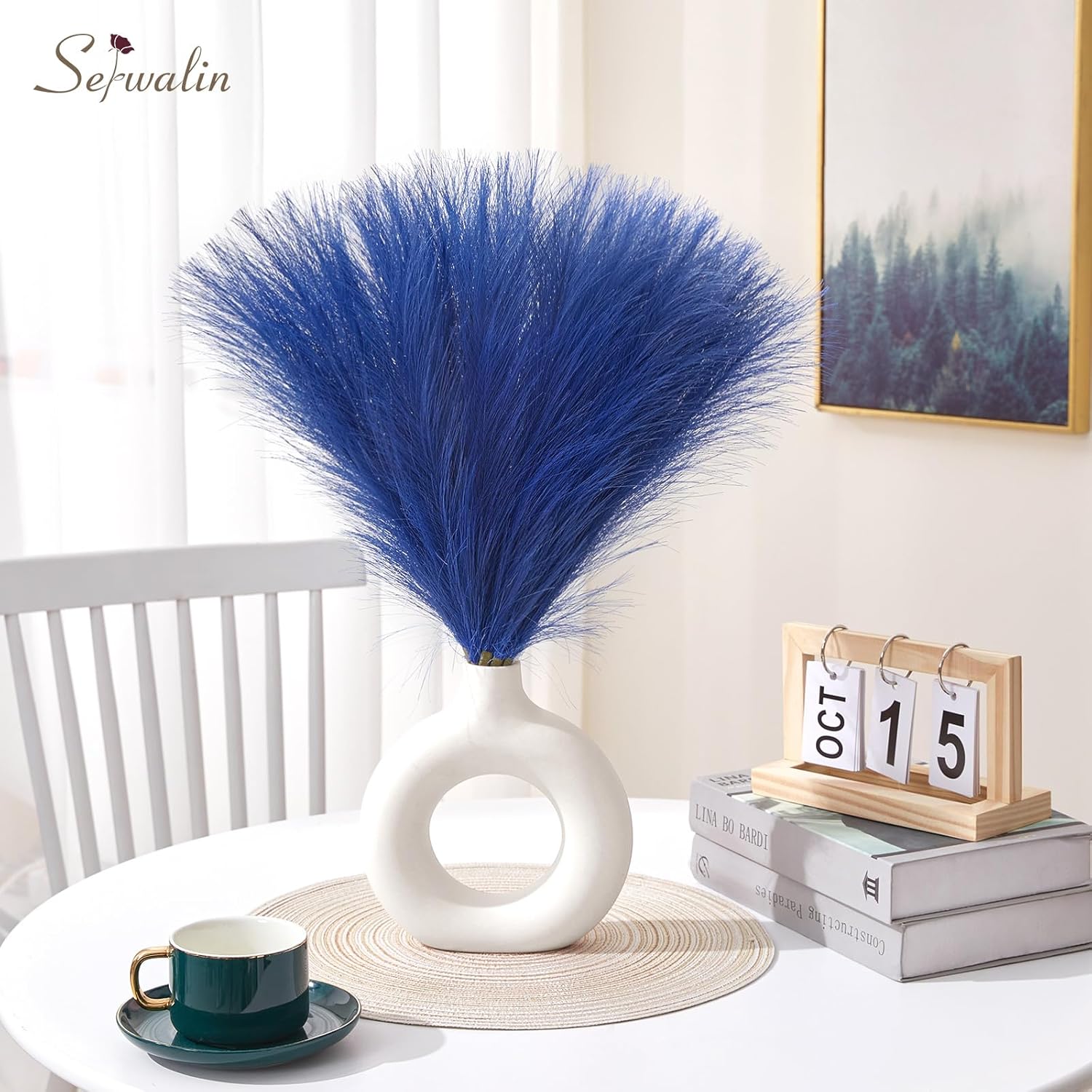 Serwalin Royal Blue Pampas Grass Decor, 17.7 Inch 6pcs Faux Pampas Grass, Artificial Pampas Grass for Wedding, Parties Table Centerpieces Decoration - Image 6
